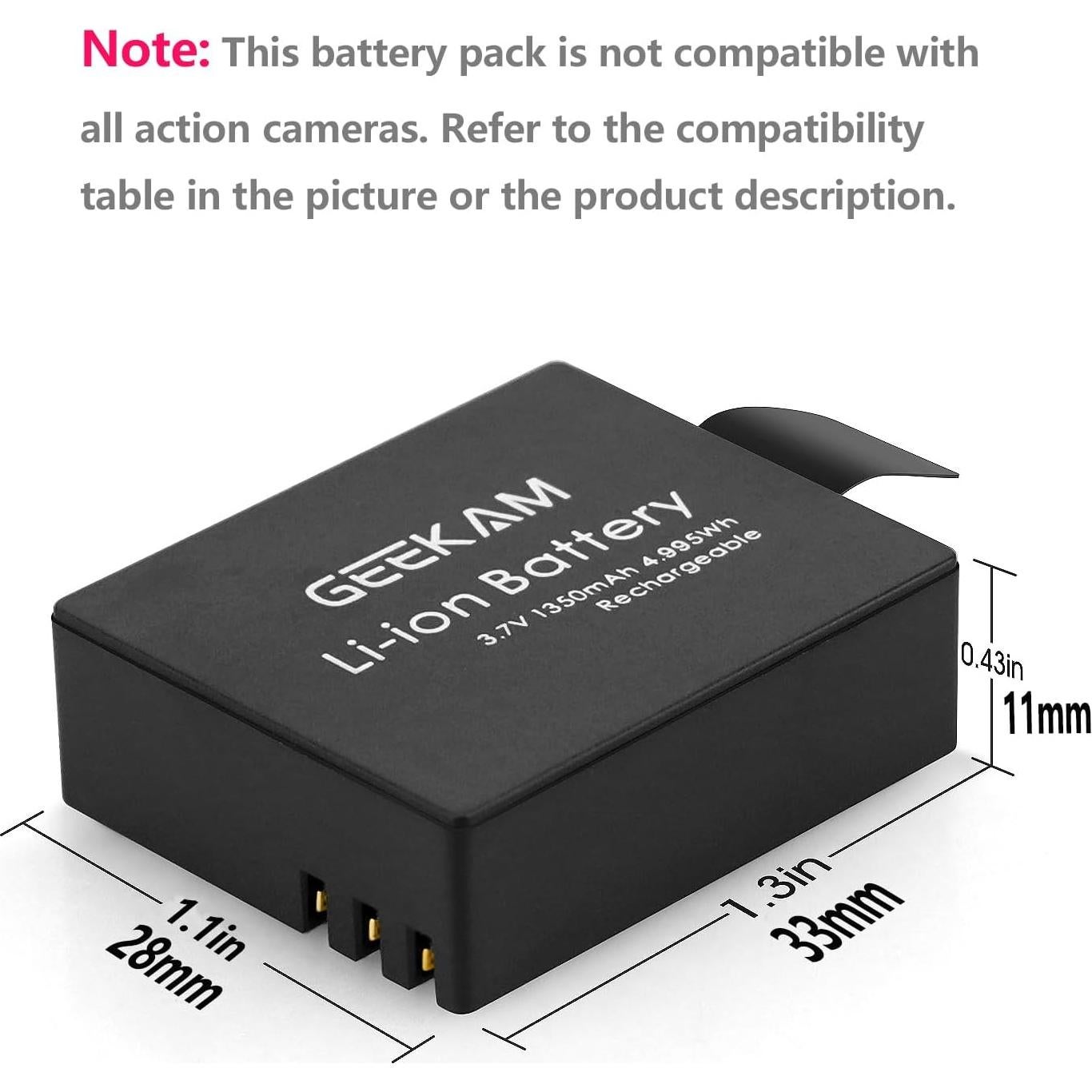 Batería Recargable GEEKAM 2x1350mAh para Cámara de Acción