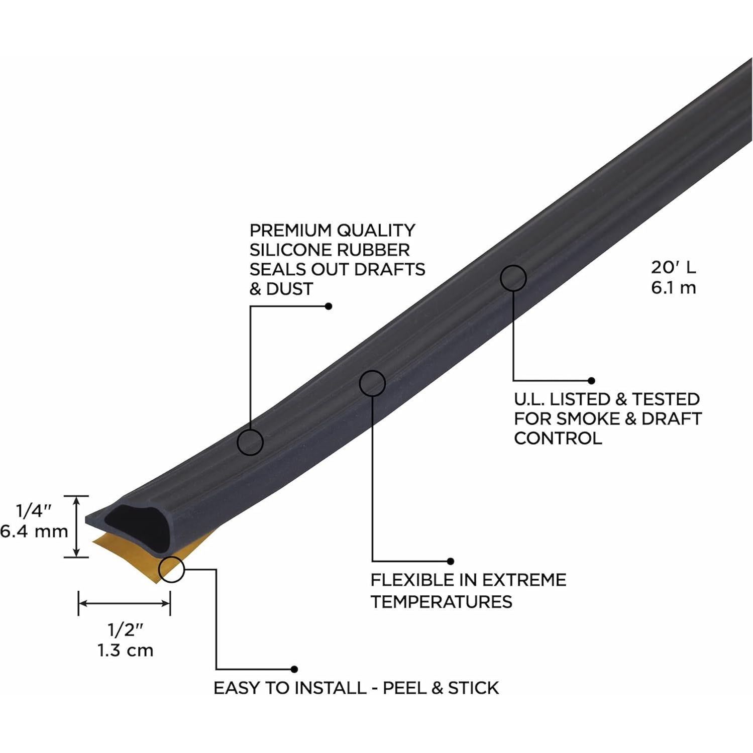 Junta de Goma de Silicona M-D 68668 1.27 cm x 6.1 m Negra