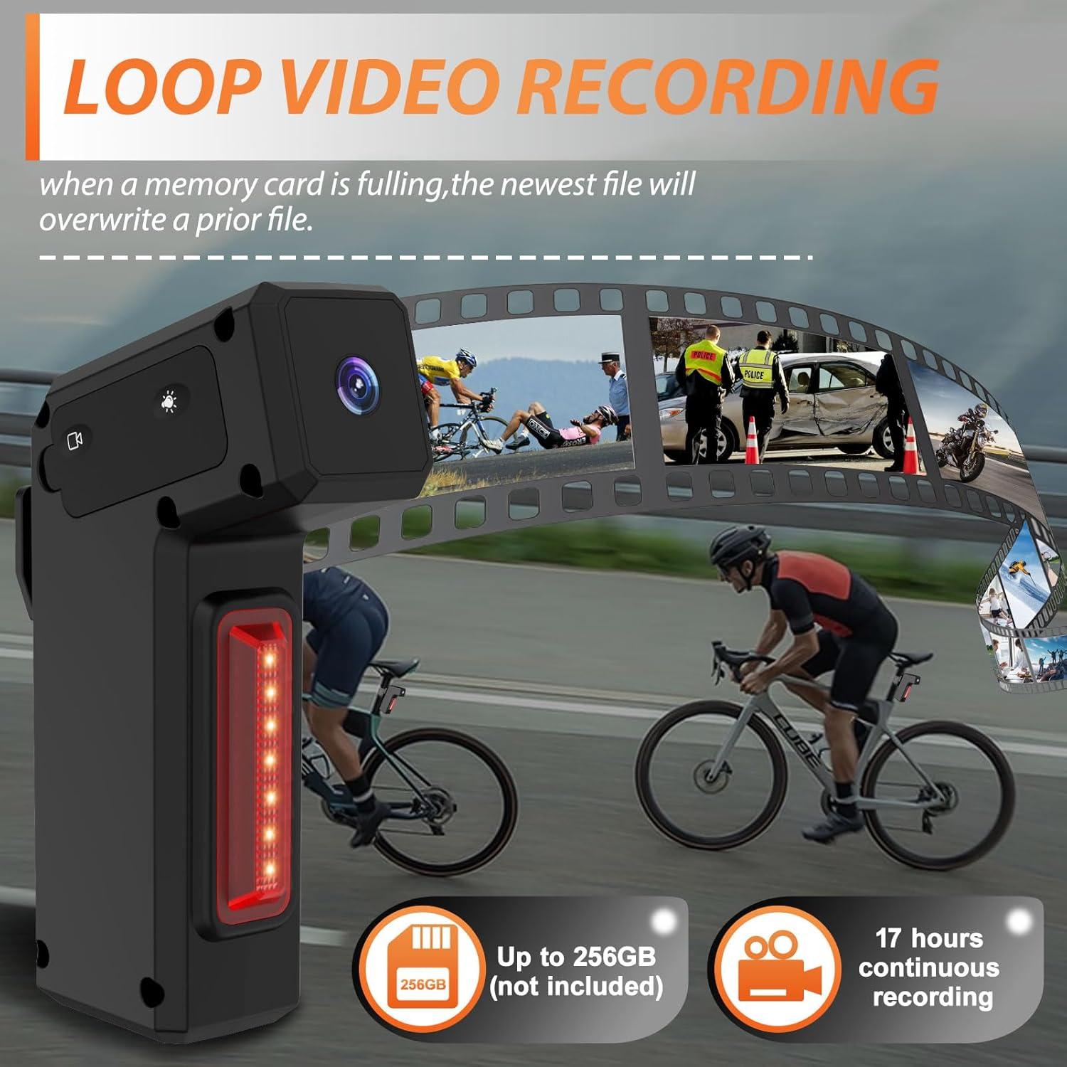 Cámara de Bicicleta DJDAI 1080P HD con Luz Trasera Recargable