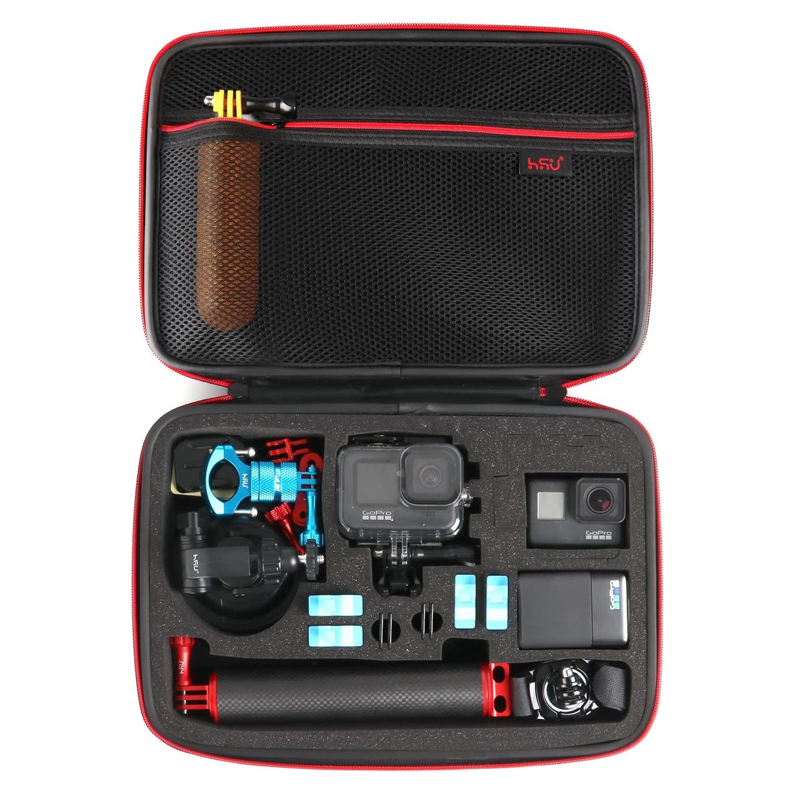 Funda Grande HSU para GoPro Hero 13/12/11/10/9 y Accesorios - Rojo
