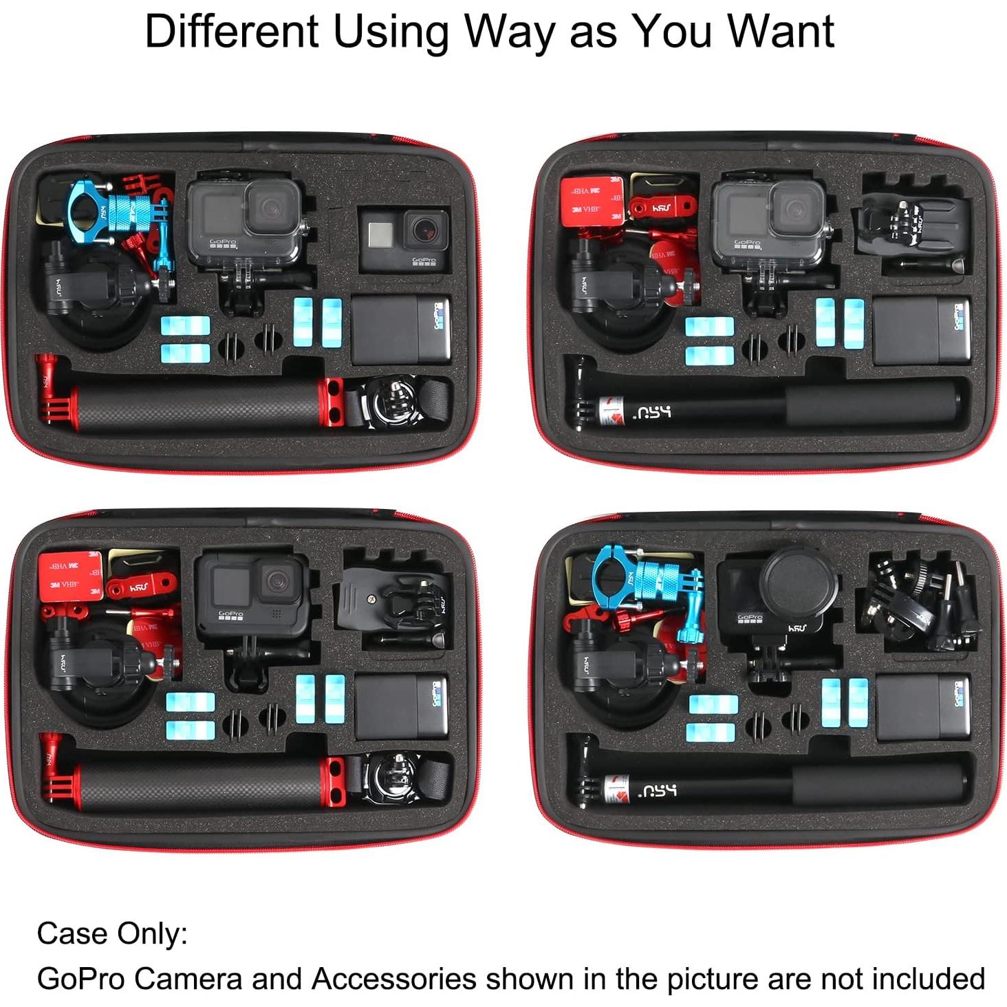 Funda Grande HSU para GoPro Hero 13/12/11/10/9 y Accesorios - Rojo