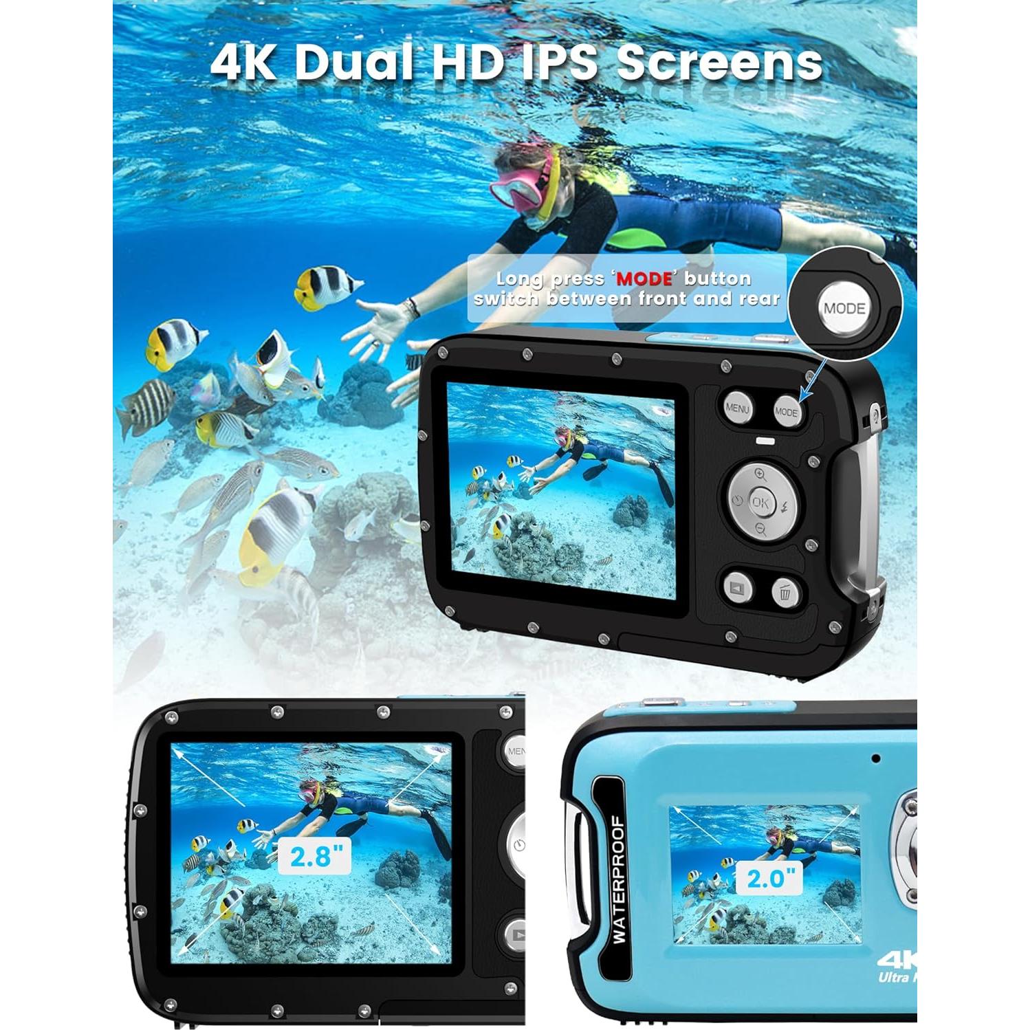 Cámara Submarina YEEIN 4K 48MP Doble Pantalla Impermeable