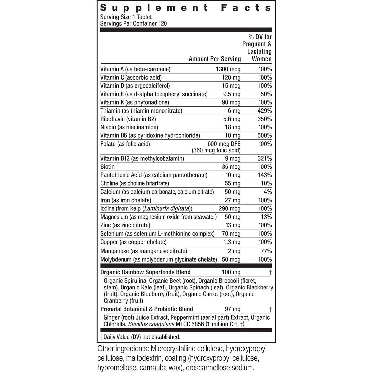 Multivitamina Prenatal Rainbow Light One 120 Cápsulas Veganas