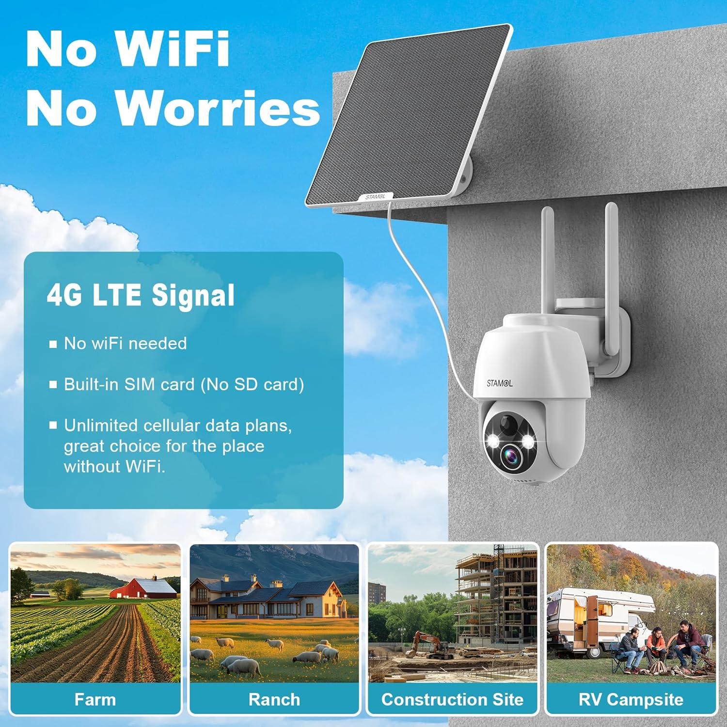 Cámara de Seguridad Solar 4G STAMOL 2K Inalámbrica Exterior