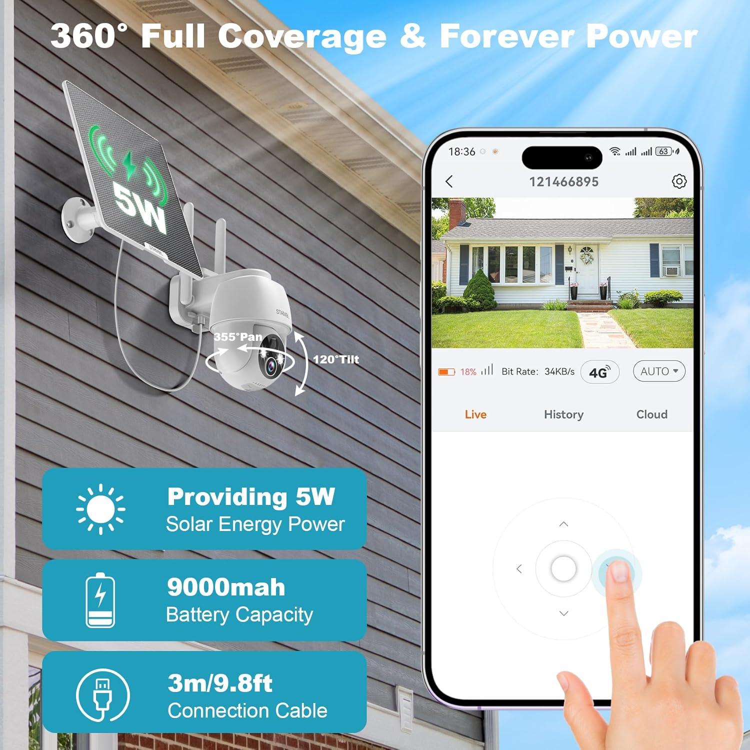 Cámara de Seguridad Solar 4G STAMOL 2K Inalámbrica Exterior