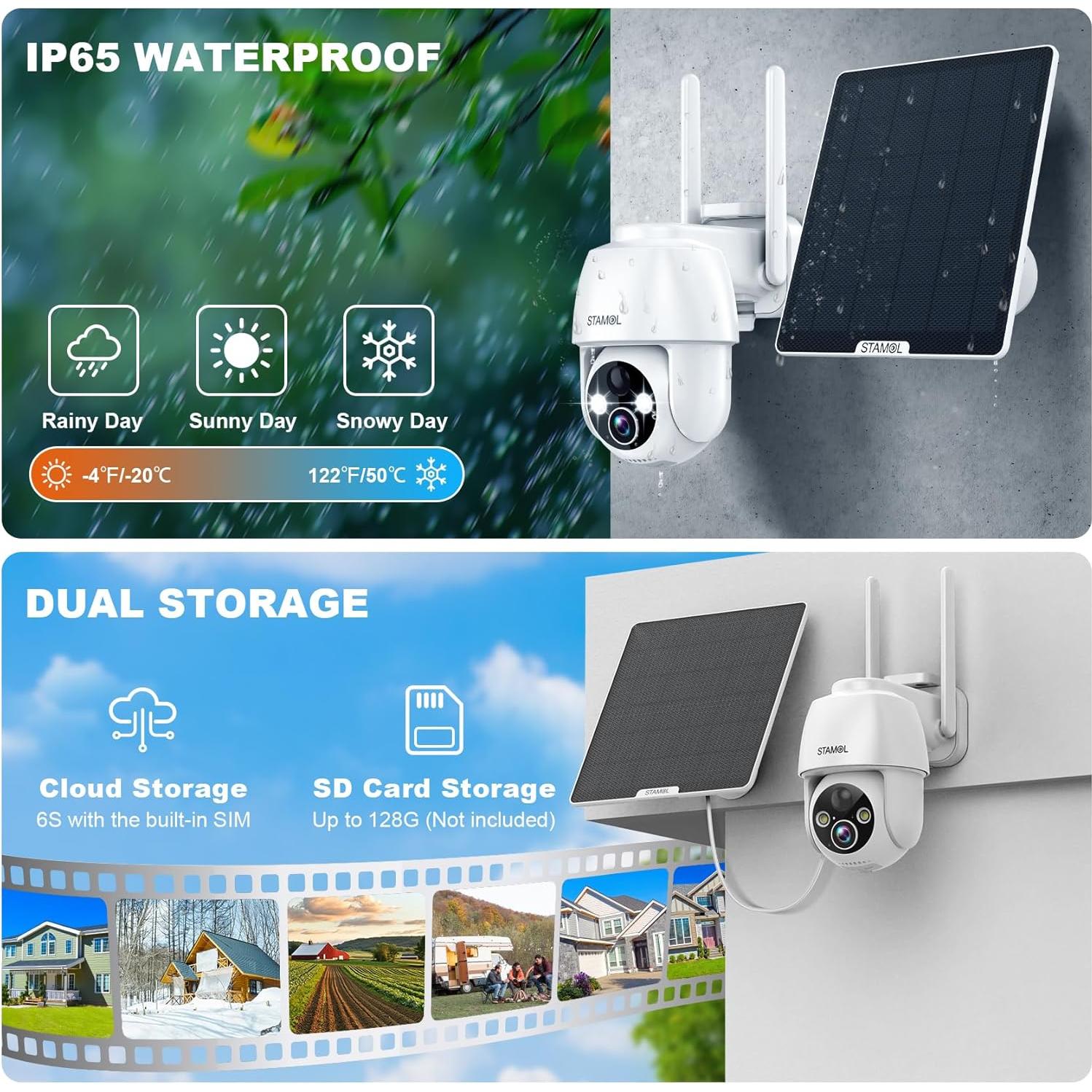 Cámara de Seguridad Solar 4G STAMOL 2K Inalámbrica Exterior