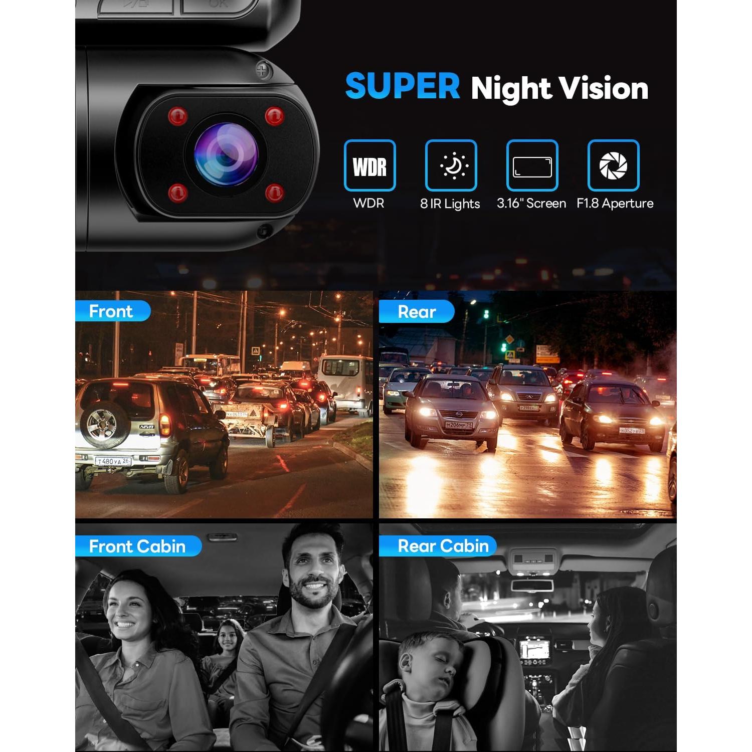 Cámara de Tablero SPRLEAF D88 MINI 4 Canales 360° GPS WiFi