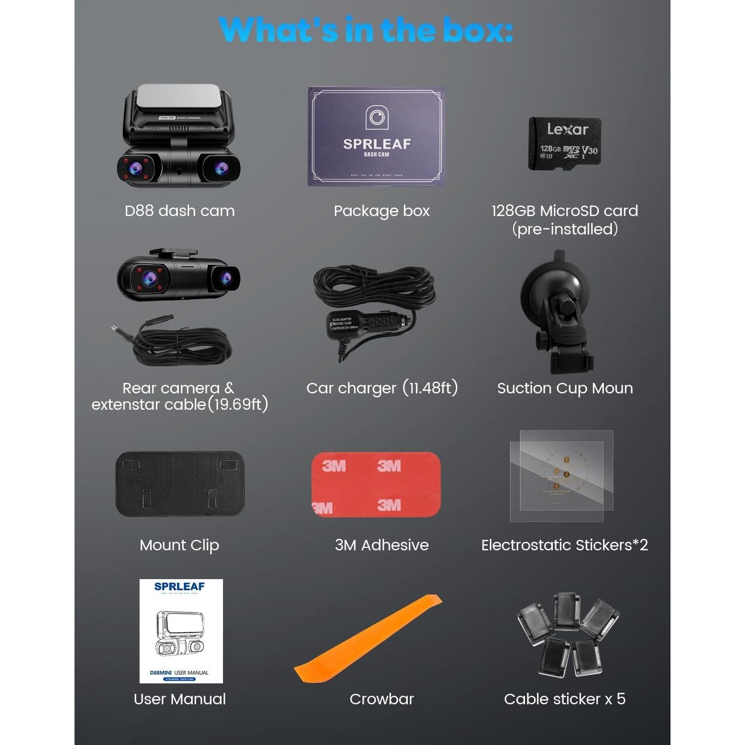 Cámara de Tablero SPRLEAF D88 MINI 4 Canales 360° GPS WiFi