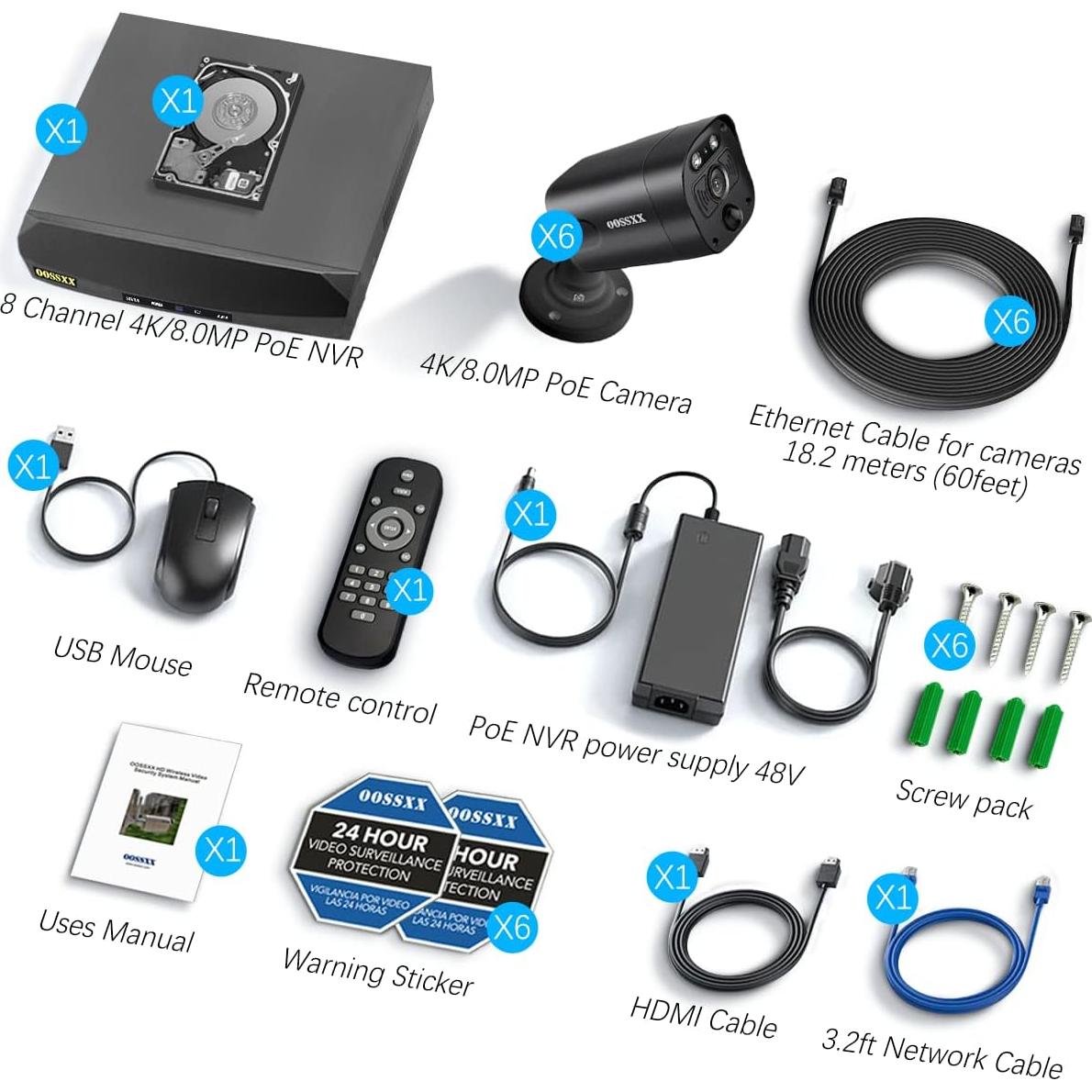 Cámara de Seguridad OOSSXX 4K 8MP PoE Ultra Gran Angular 130°