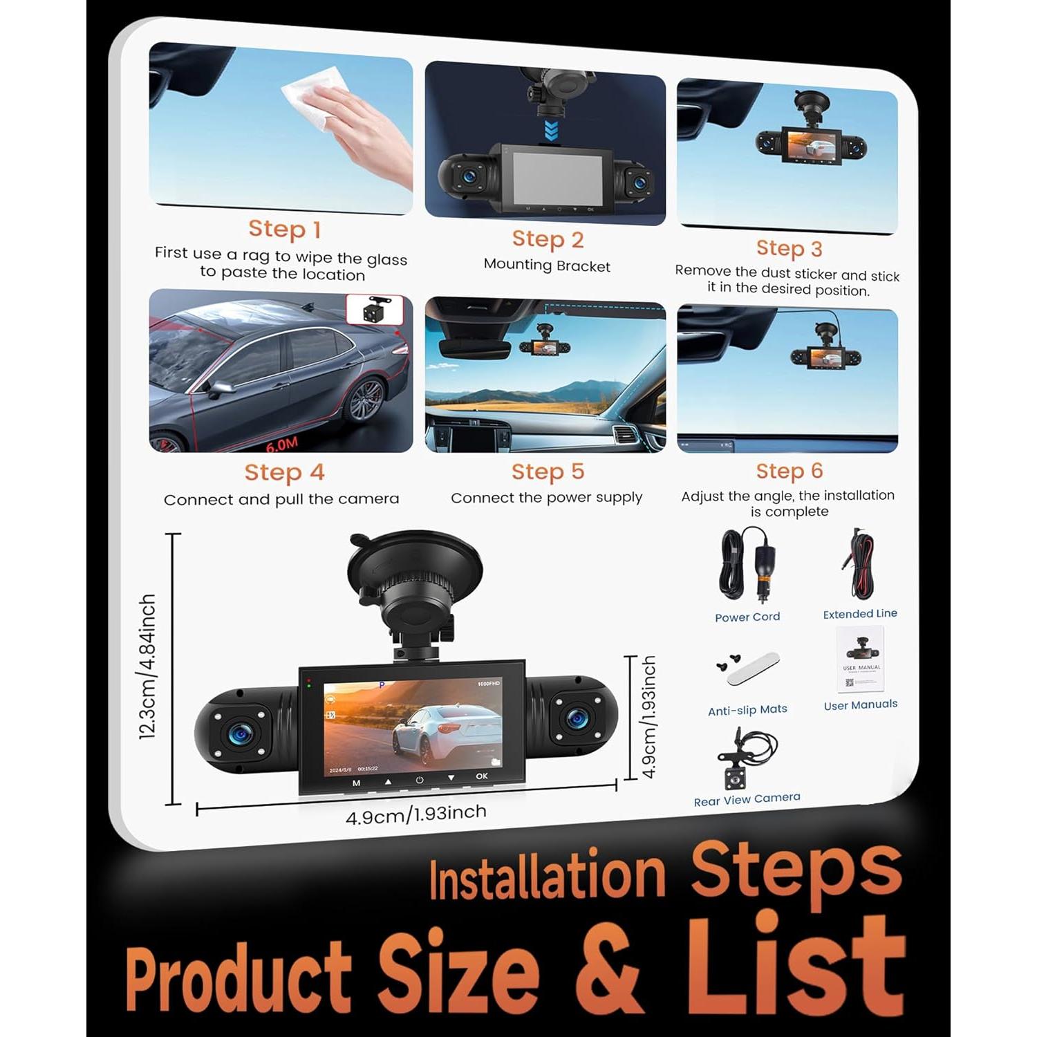 Cámara Dash 360° Rimoody 4 Canales 1080P con Visión Nocturna