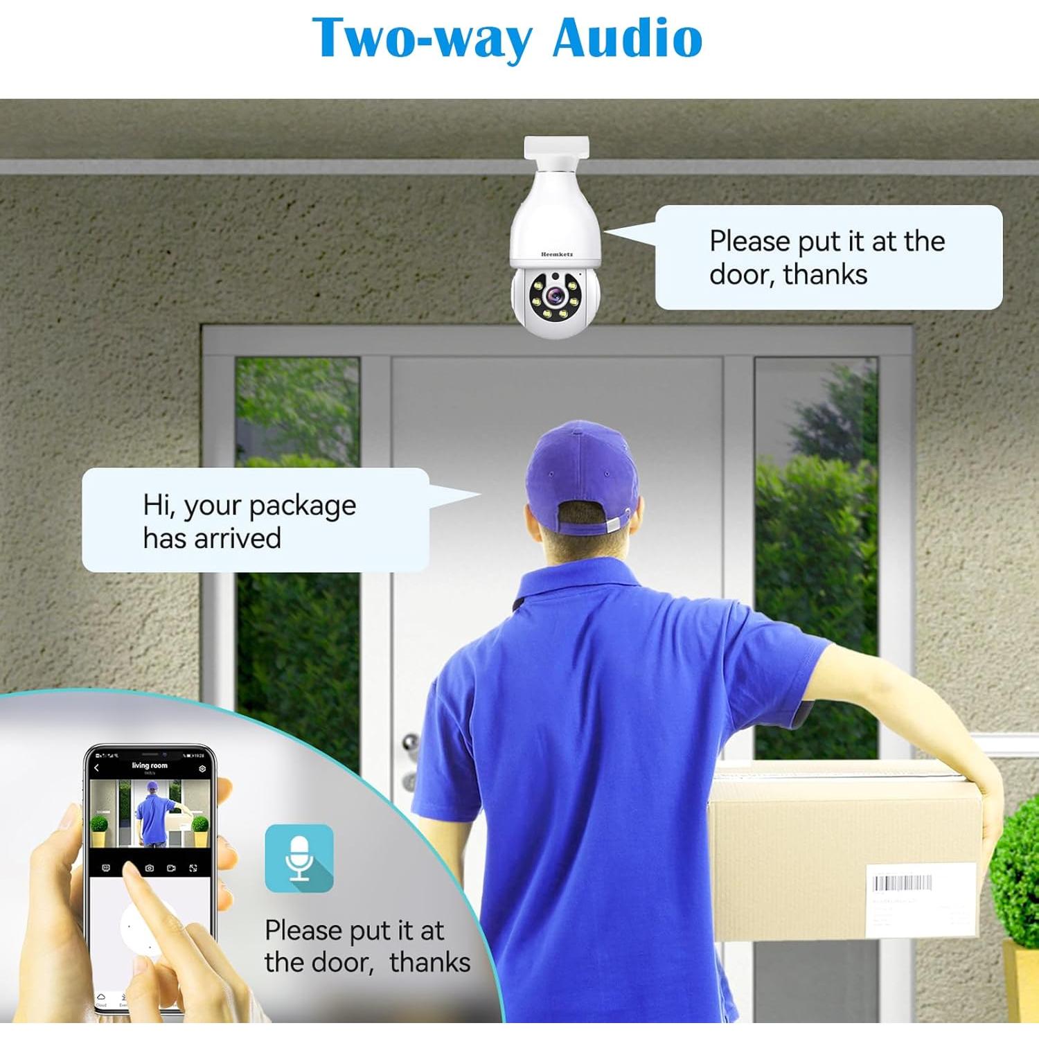 Cámara de Seguridad WiFi Heemketz 2K con Luz y Audio Bidireccional