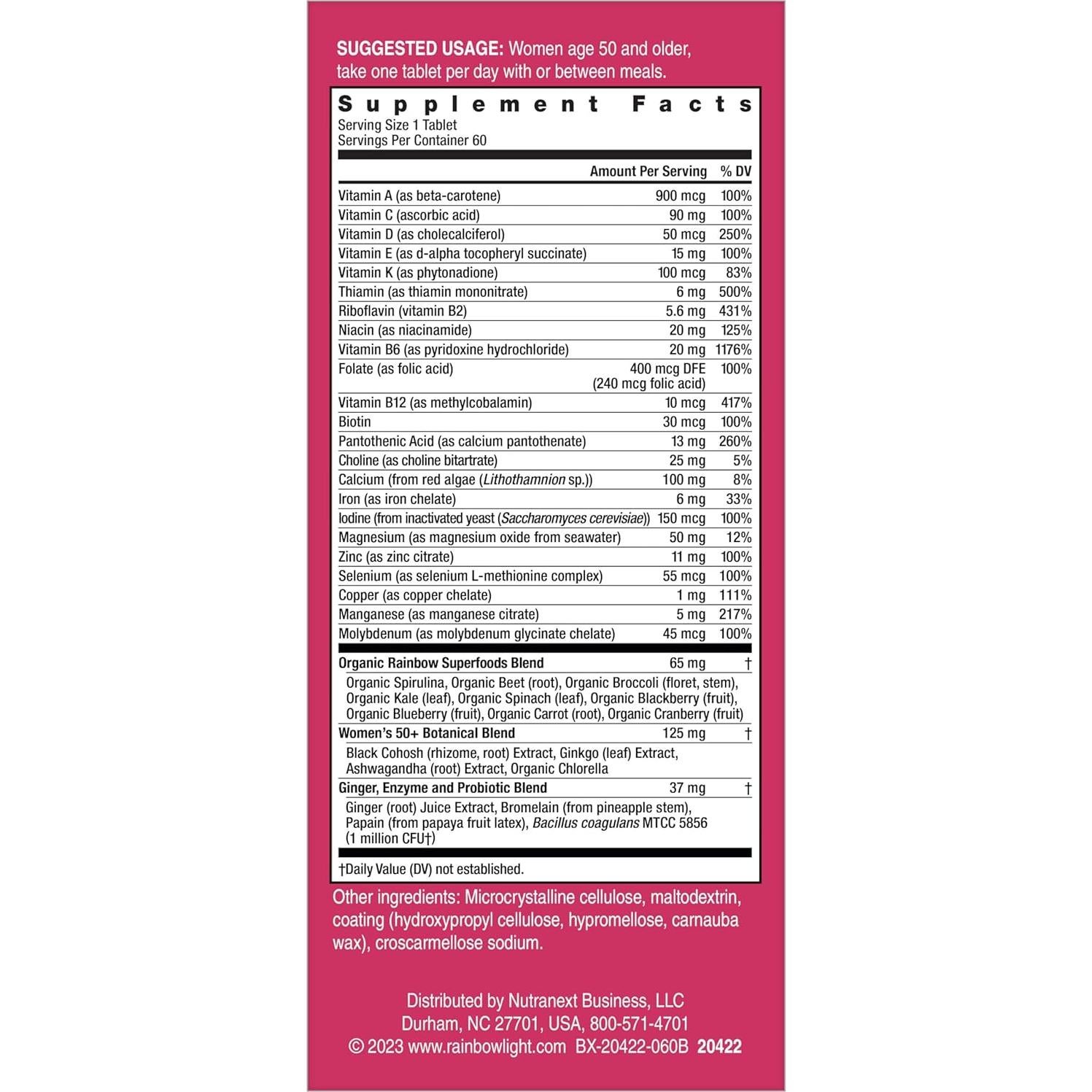 Multivitamina Rainbow Light Mujeres 50+ 60 Tabletas Probioticos