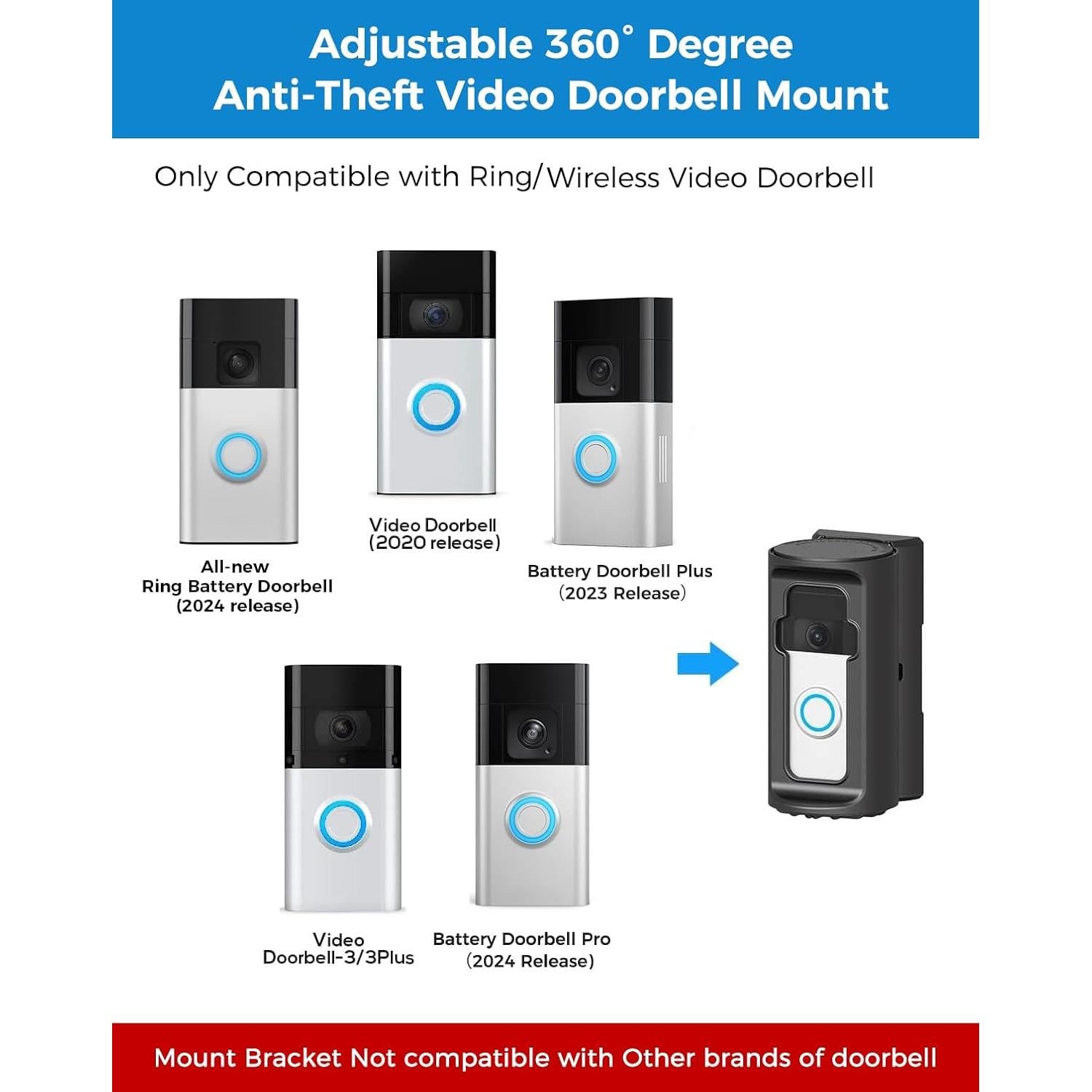 Soporte de Timbre de Video Antirrobo ZHANDEYUA Ajustable 360°