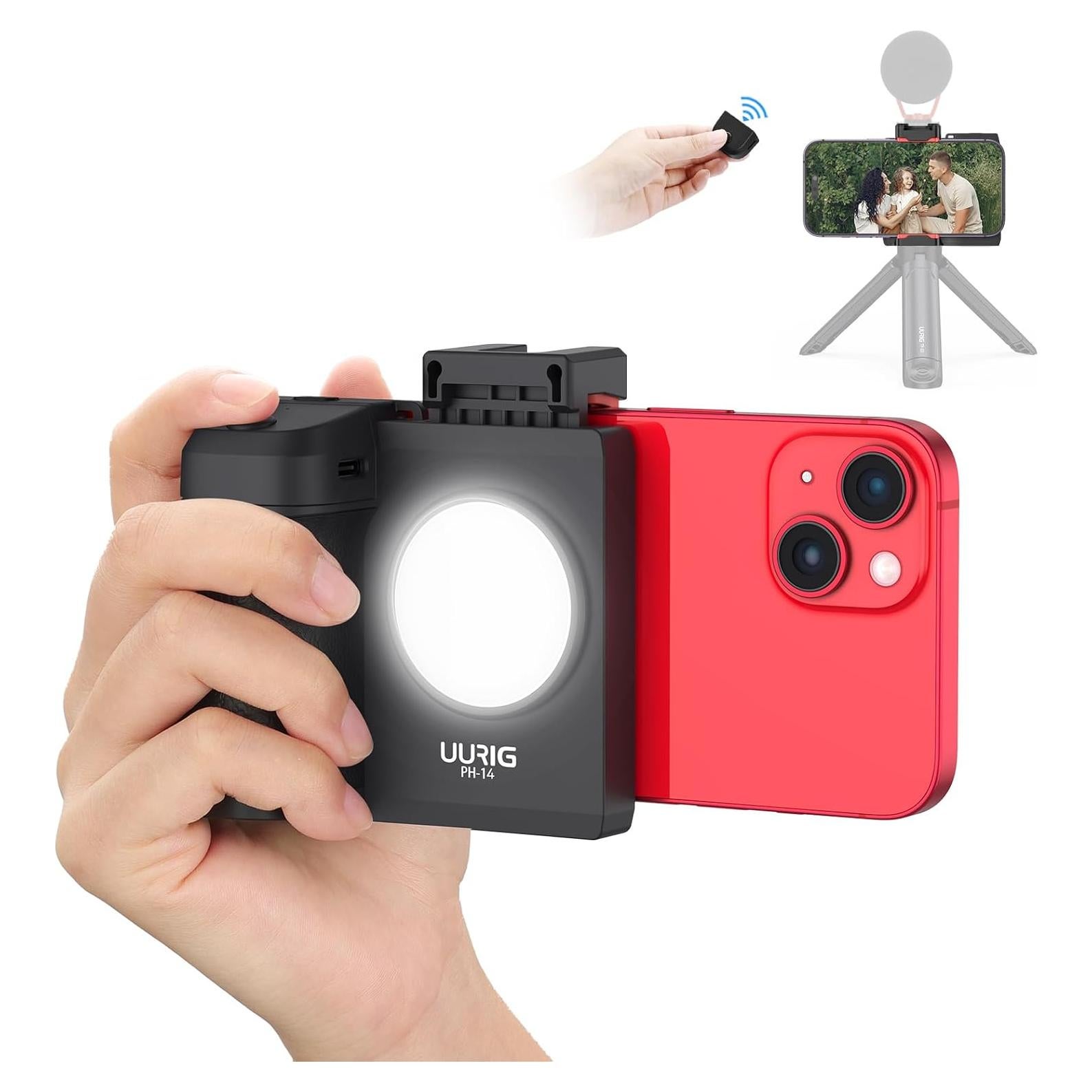 Mango de Disparador UURIG PH-14 para Smartphone con Luz Ajustable