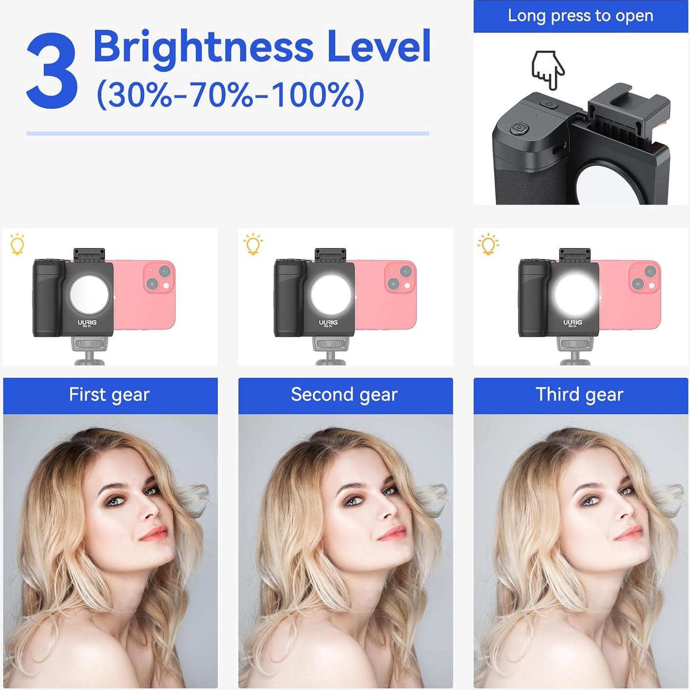 Mango de Disparador UURIG PH-14 para Smartphone con Luz Ajustable