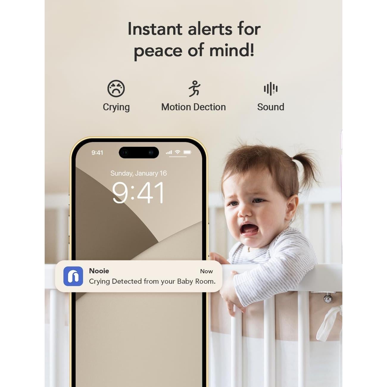 Monitor de Bebé Nooie 2K WiFi 5G con Visión Nocturna HD