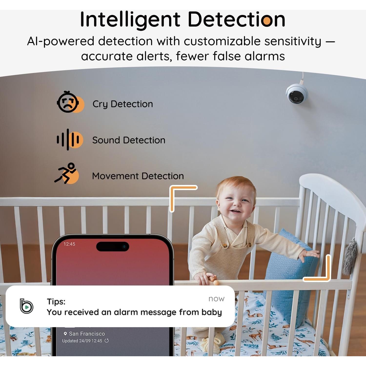 Monitor de Bebé BOIFUN 2K HD 5" WiFi con Cámara y Audio