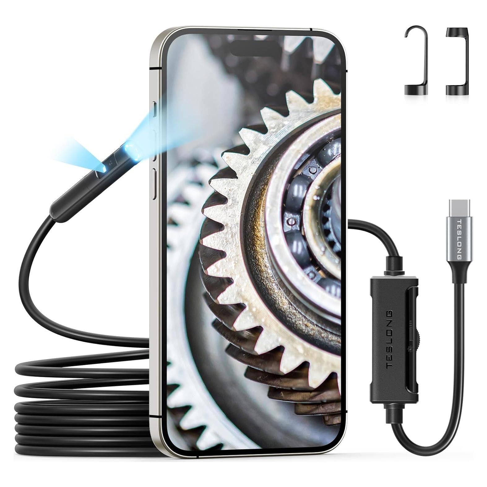 Endoscopio Doble Lente Teslong USB-C 3.05m con Luz LED