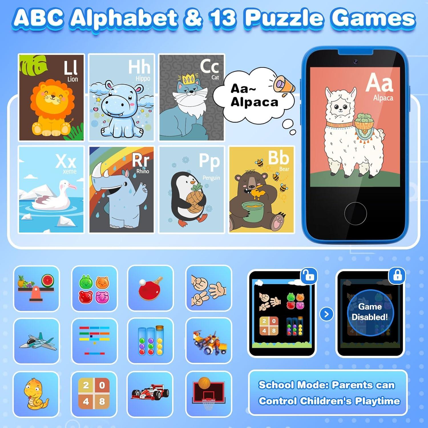 Teléfono Juguete Táctil MOFGDNI para Niños 3-8 Años Doble Cámara