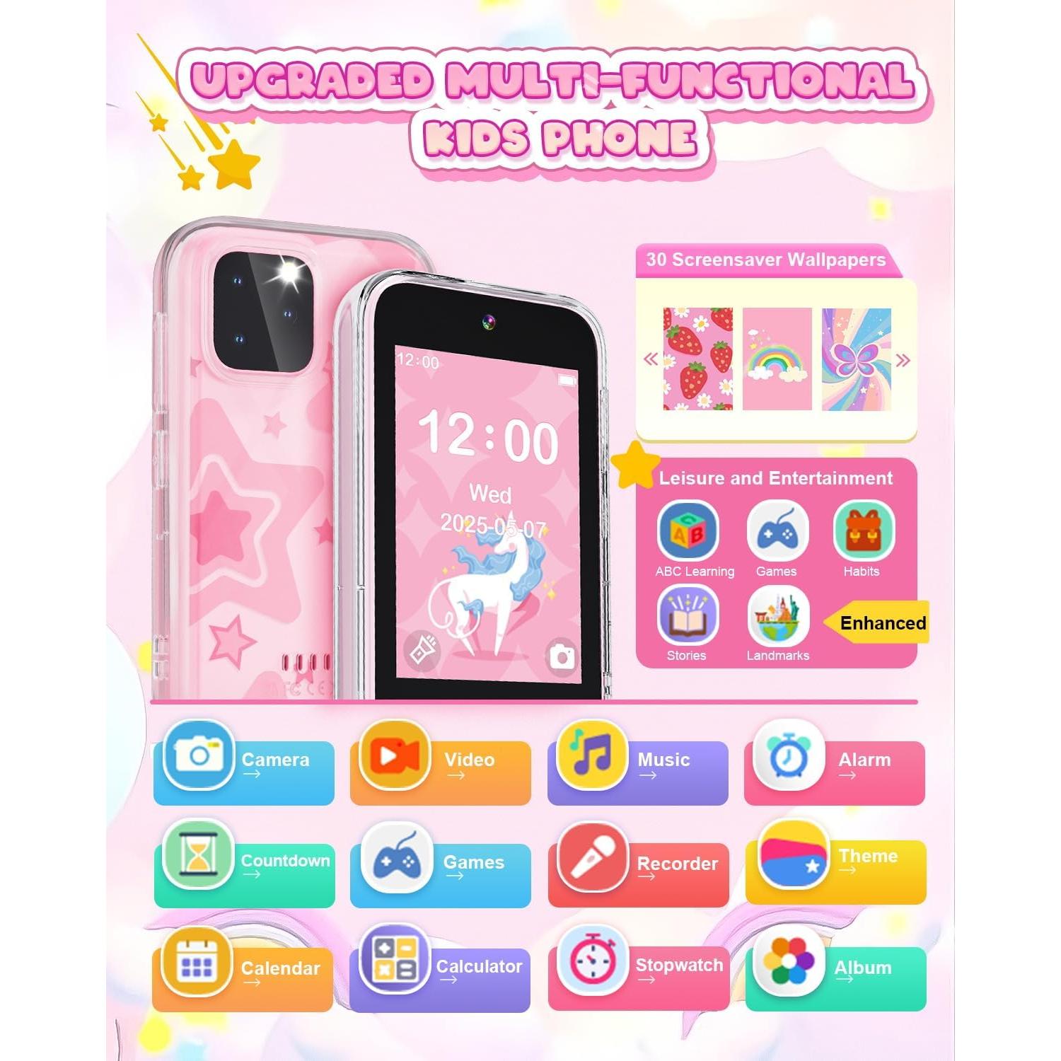 Teléfono Juguete Inteligente para Niñas Meetrye 3.5" Doble Cámara