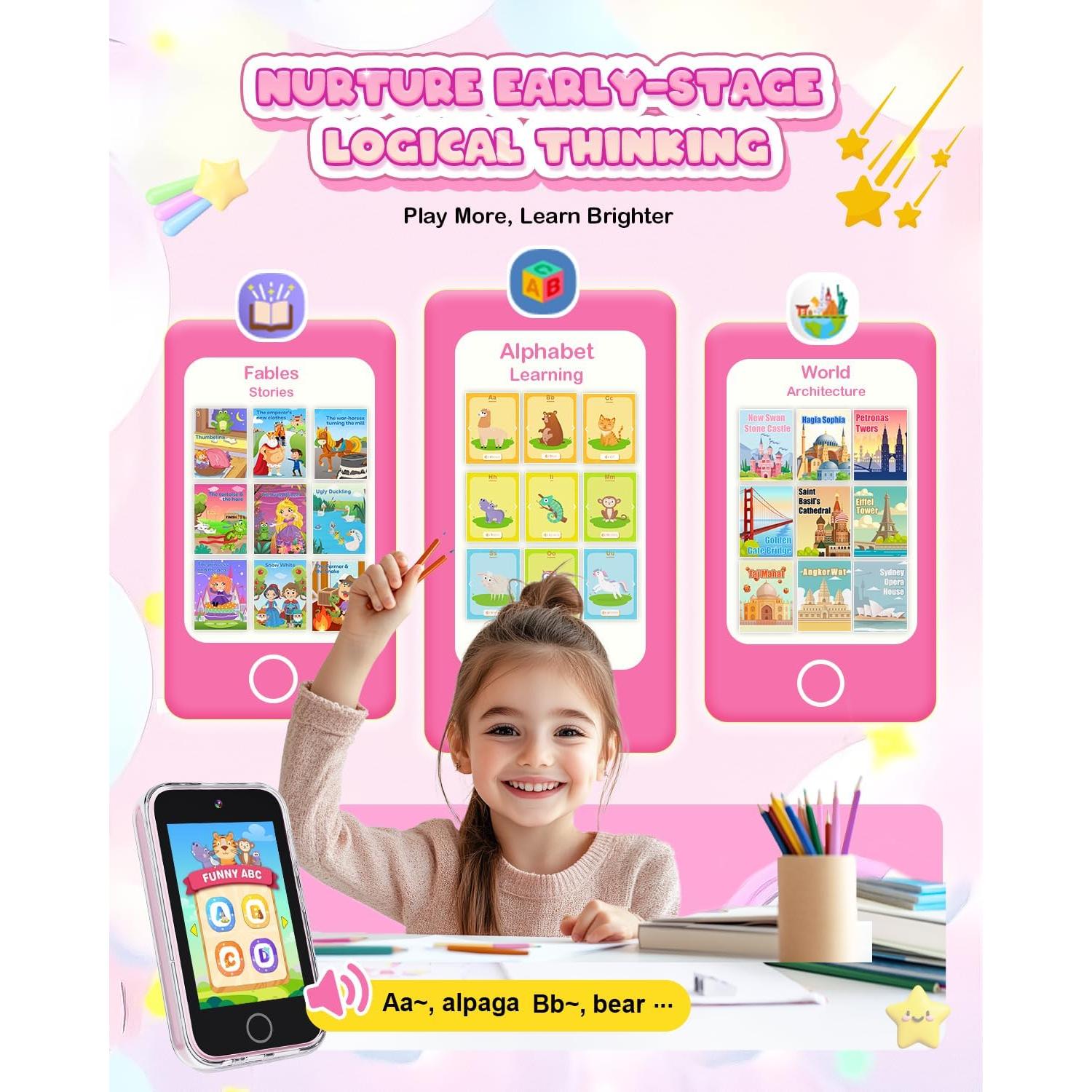 Teléfono Juguete Inteligente para Niñas Meetrye 3.5" Doble Cámara