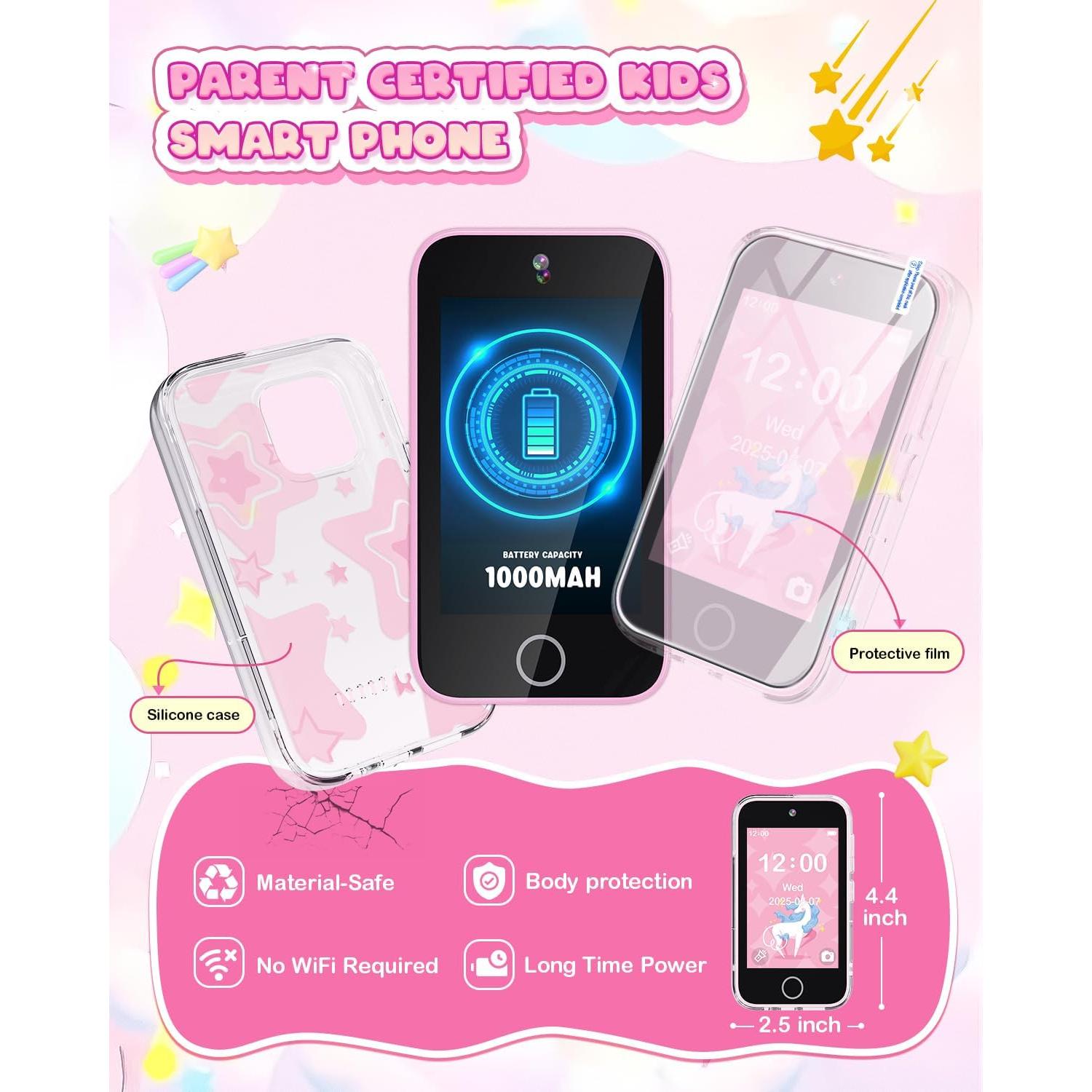 Teléfono Juguete Inteligente para Niñas Meetrye 3.5" Doble Cámara