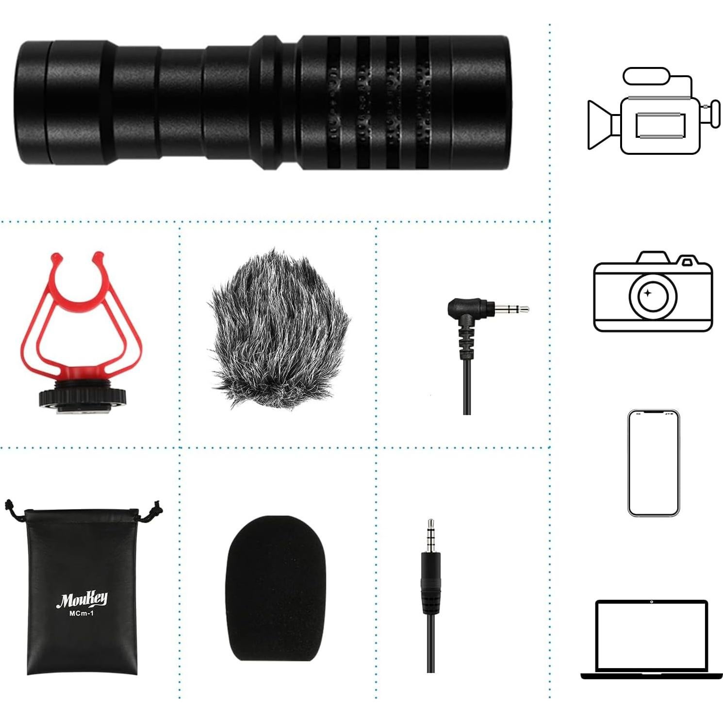 Micrófono de Video Moukey MK0069 con Montura de Choque y Paravientos