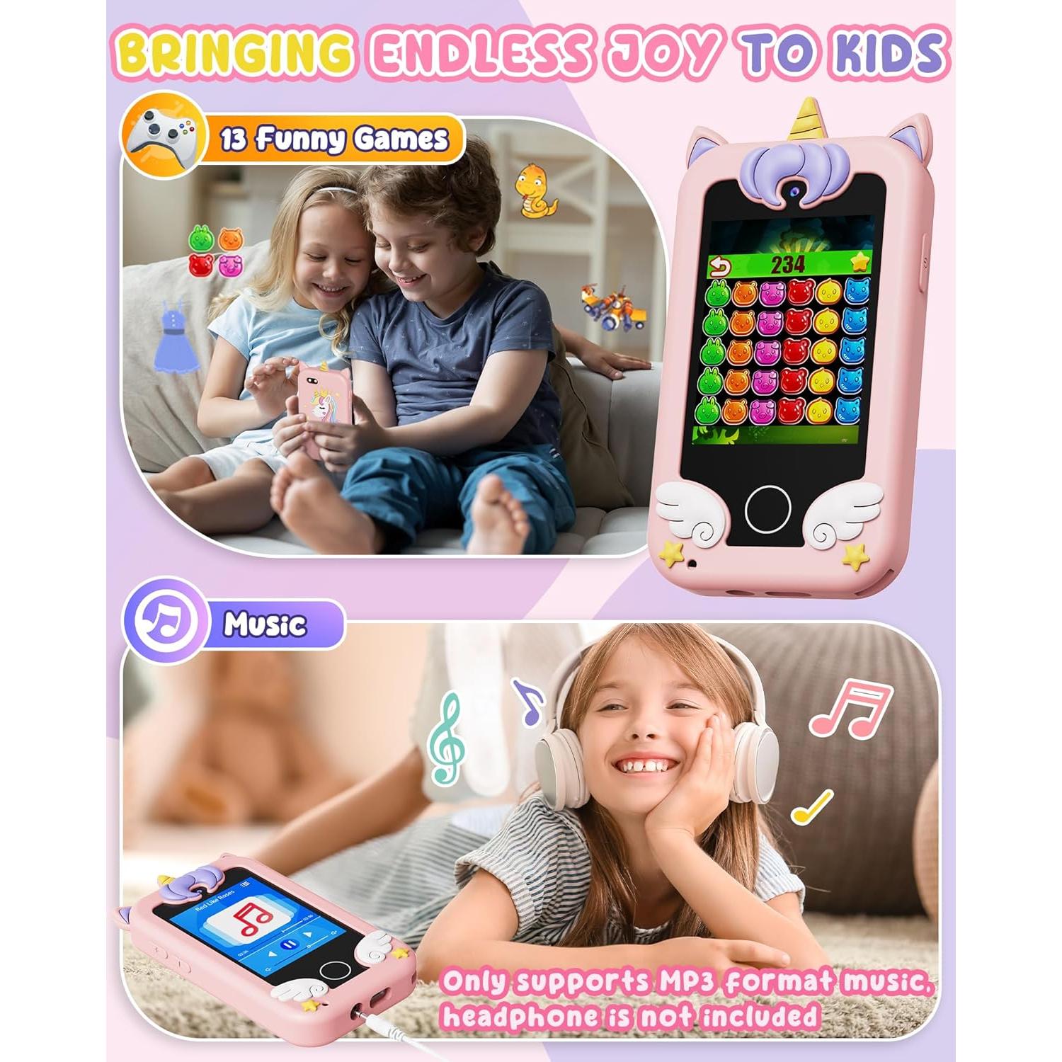 Teléfono Juguete UCIDCI Rosa con Doble Cámara y Juegos 3-7 Años