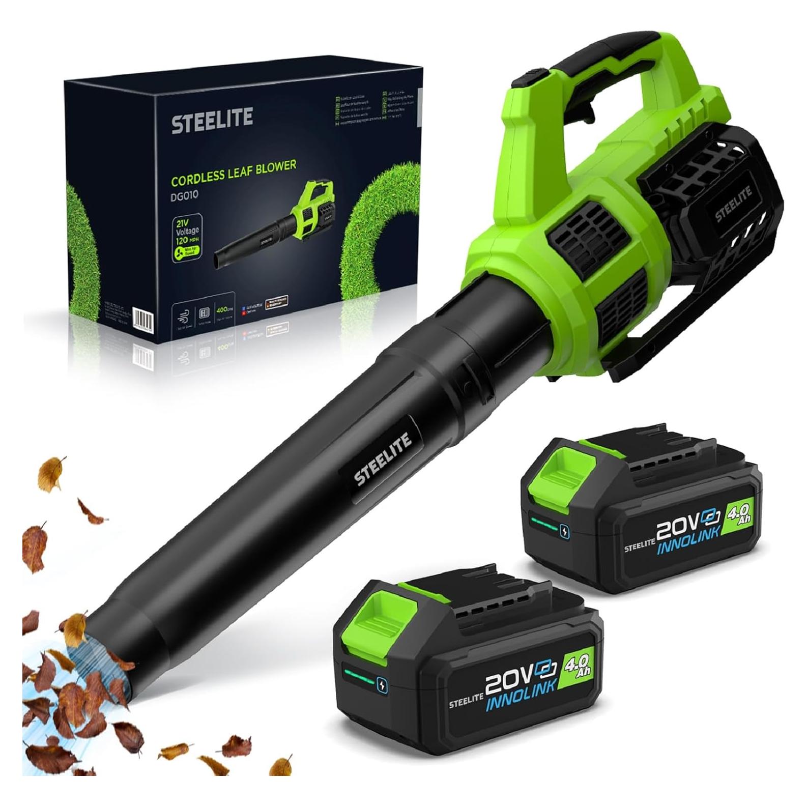 Soplador de Hojas STEELITE 21V con 2 Baterías 4.0Ah