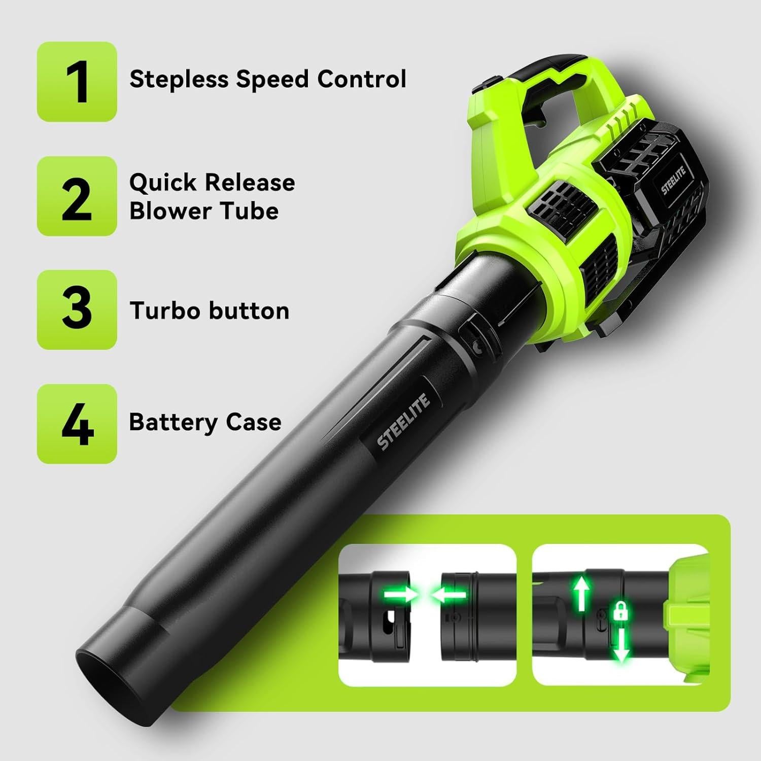 Soplador de Hojas STEELITE 21V con 2 Baterías 4.0Ah