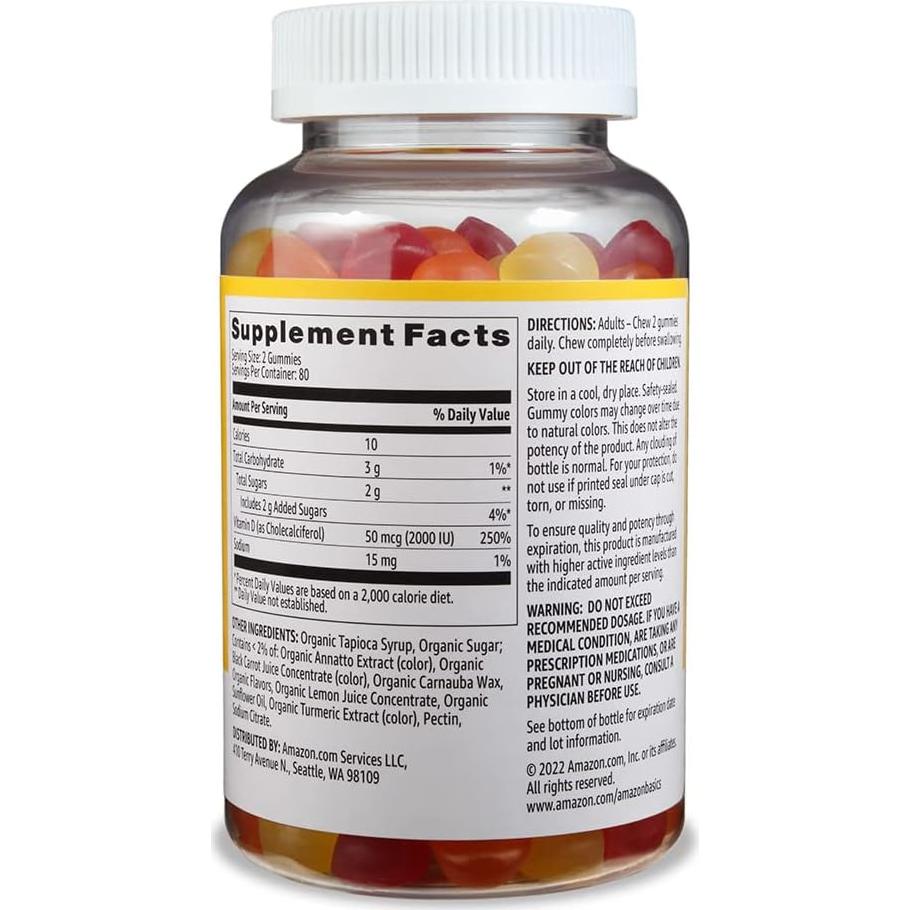 Gomitas de Vitamina D3 2000 UI Amazon Basics 160 Unidades