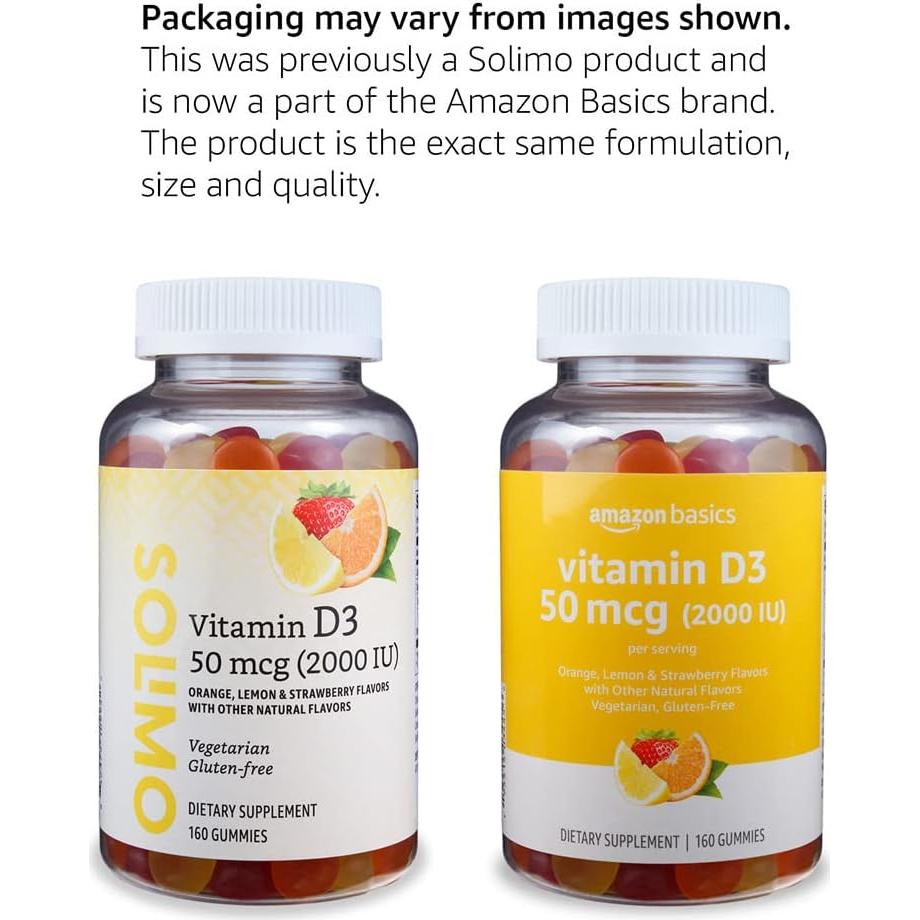 Gomitas de Vitamina D3 2000 UI Amazon Basics 160 Unidades
