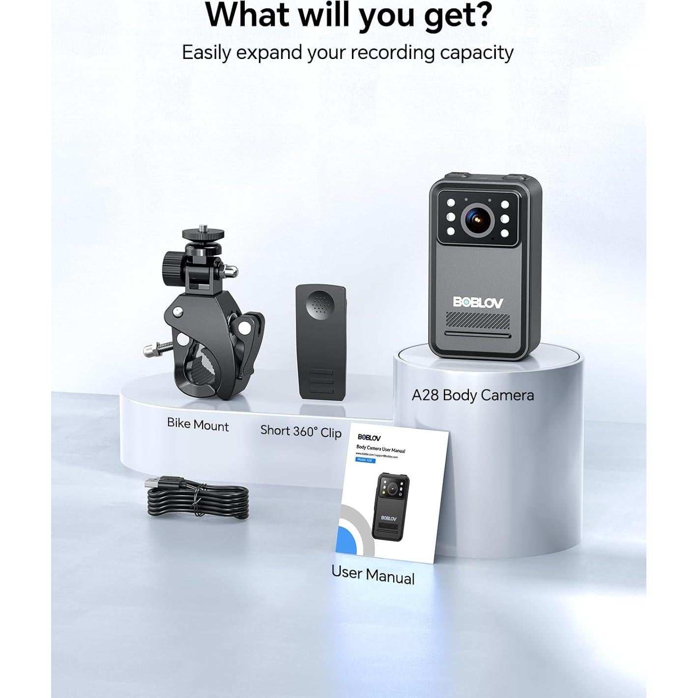 Cámara Corporal BOBLOV A28 2K con Soporte para Bicicleta 128GB