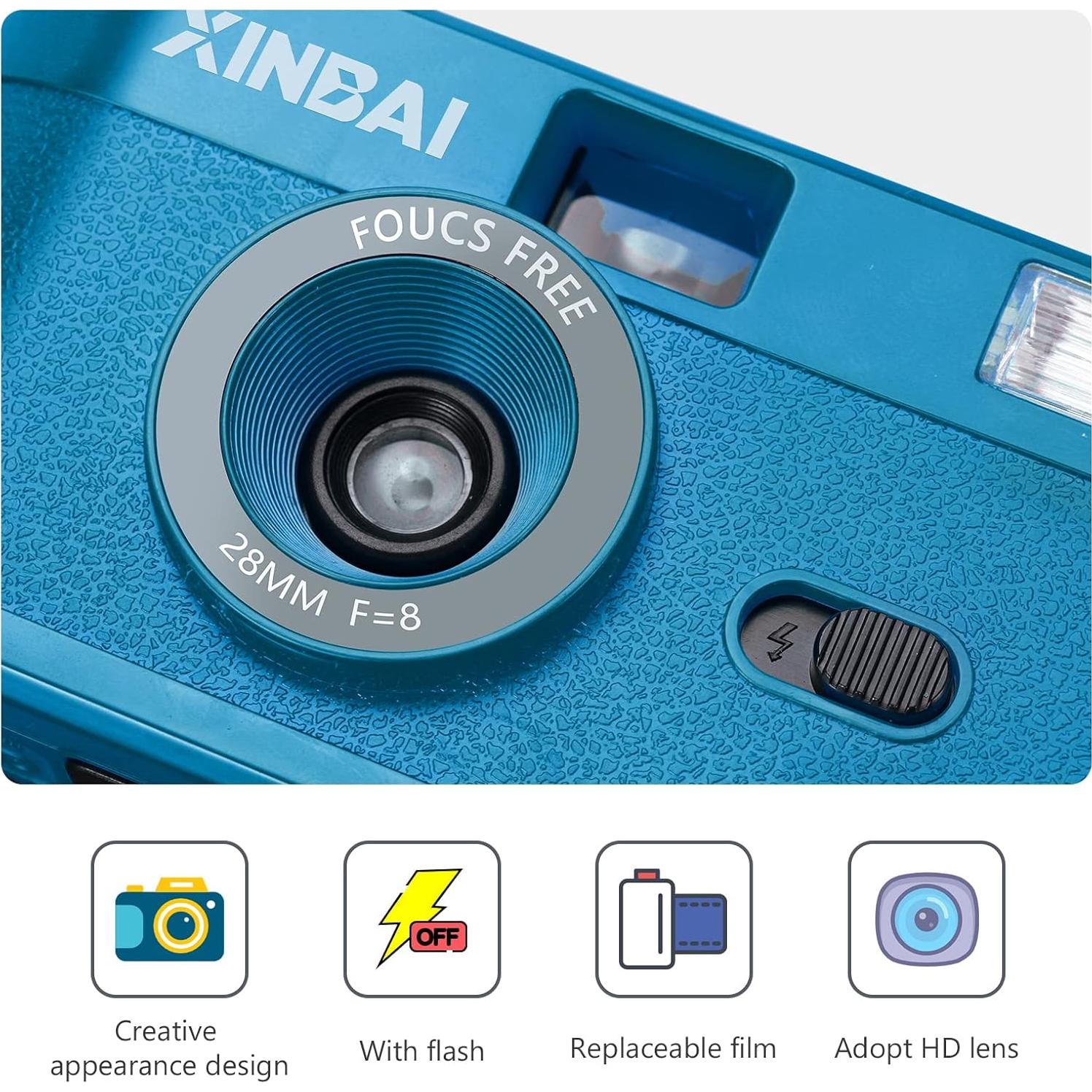 Cámara de película reutilizable XINBAI B10 35mm con flash Azul