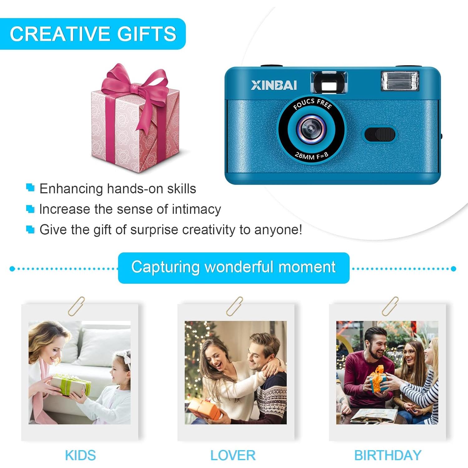 Cámara de película reutilizable XINBAI B10 35mm con flash Azul