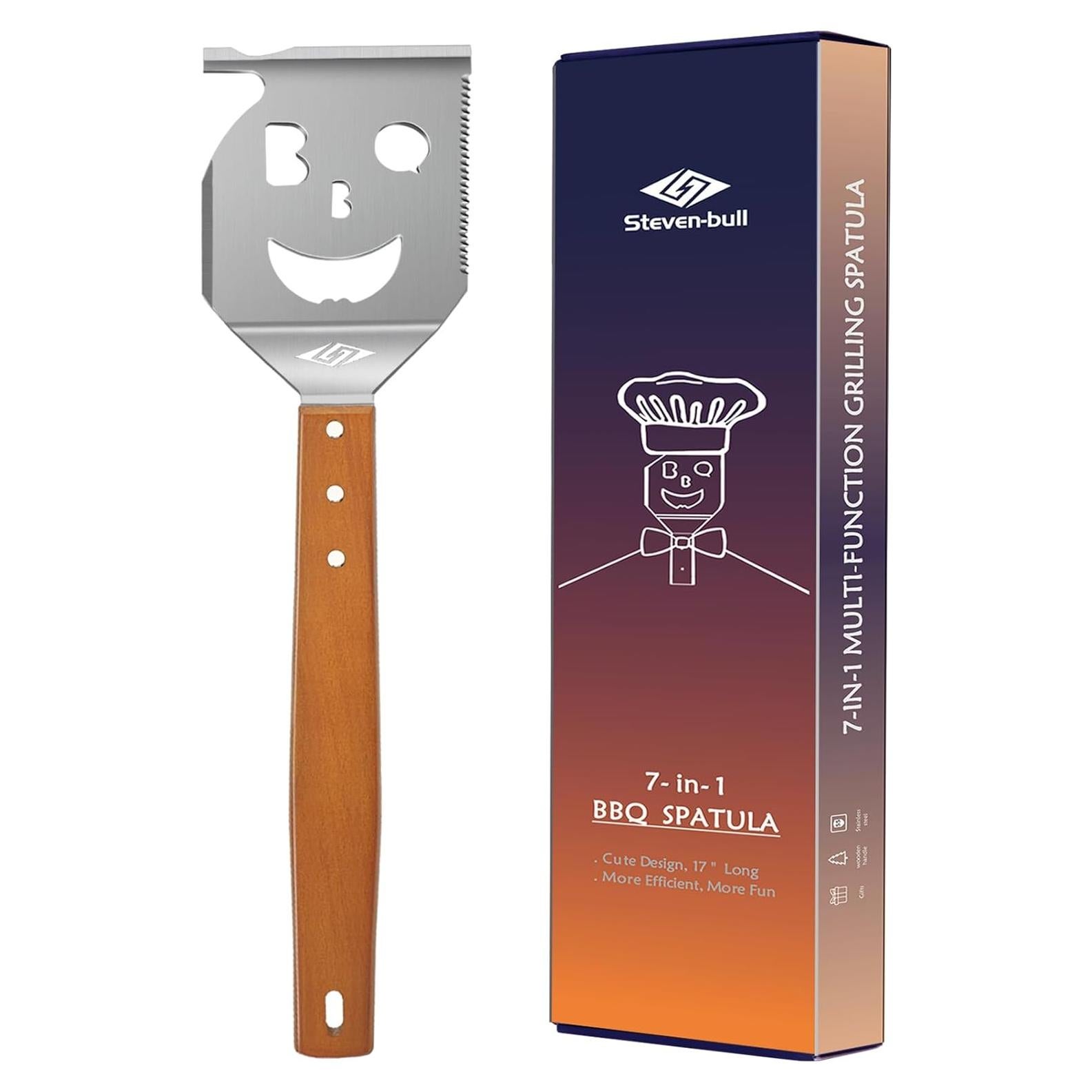 Espátula 7 en 1 para BBQ STEVEN-BULL S, 43 cm, Acero Inoxidable