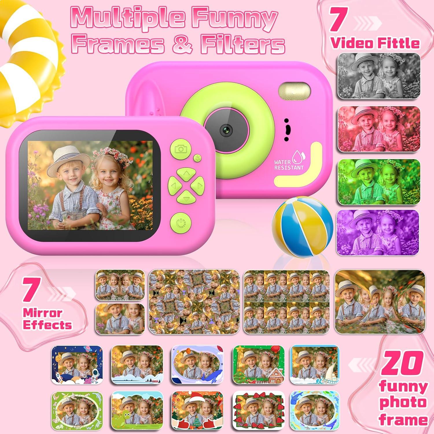 Cámara Infantil Usteetic S72 Impermeable 48MP Rosa