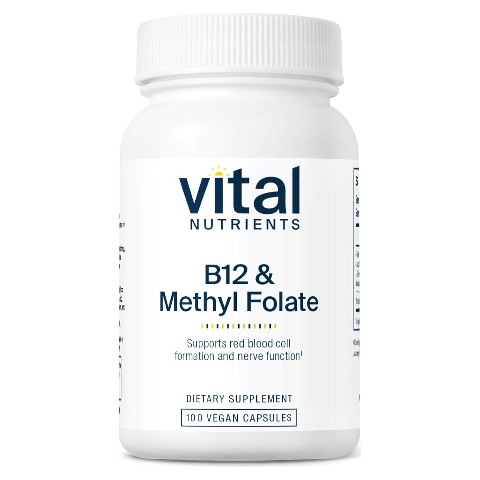 Suplemento Vegano de Vitamina B12 y Folato Metilado Vital Nutrients 100 Cápsulas