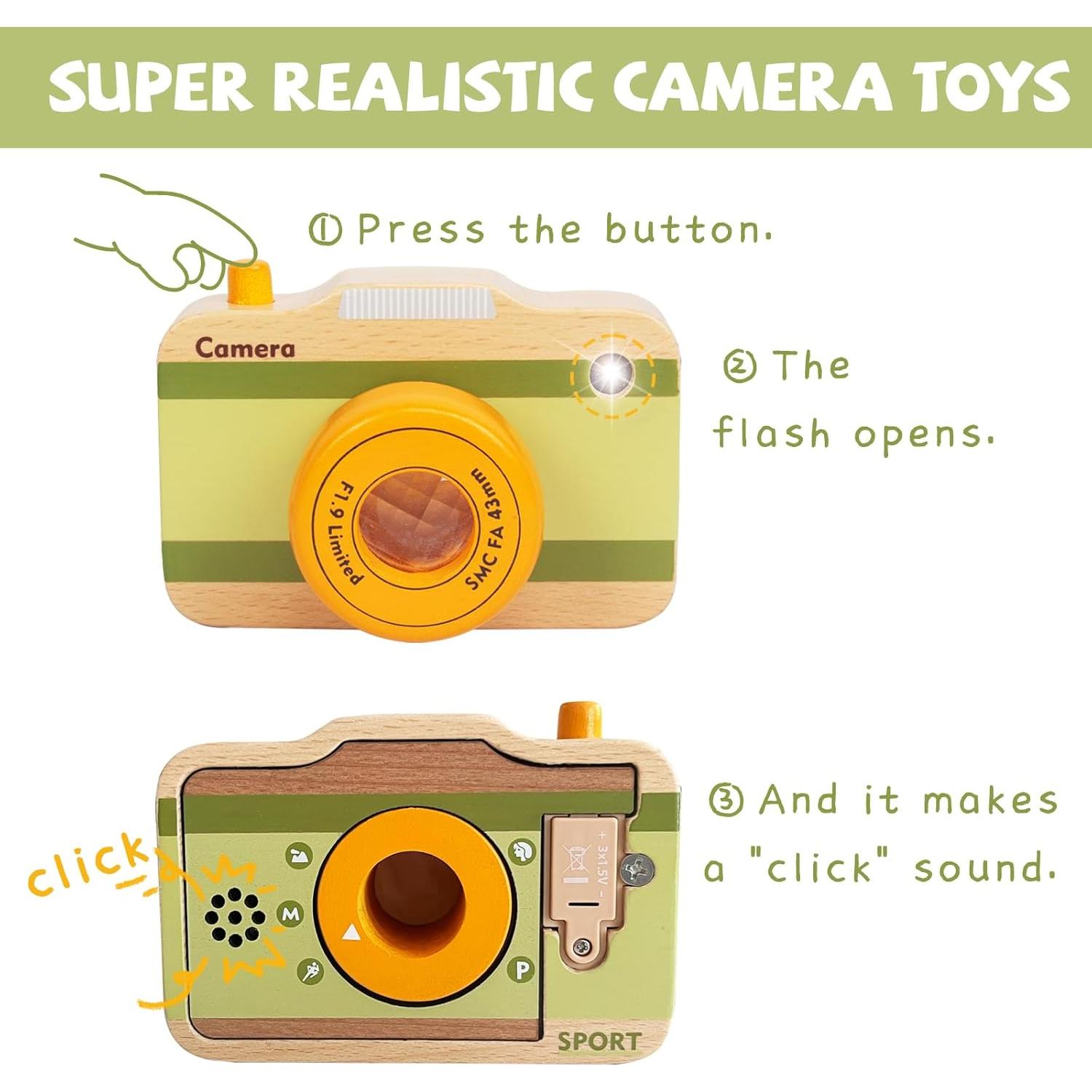 Cámara de Juguete de Madera WoodenEdu con Sonidos y Luces