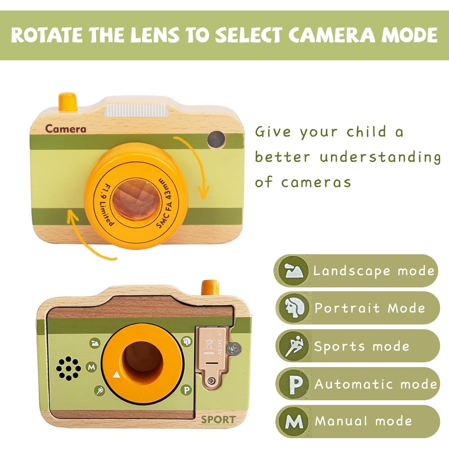 Cámara de Juguete de Madera WoodenEdu con Sonidos y Luces