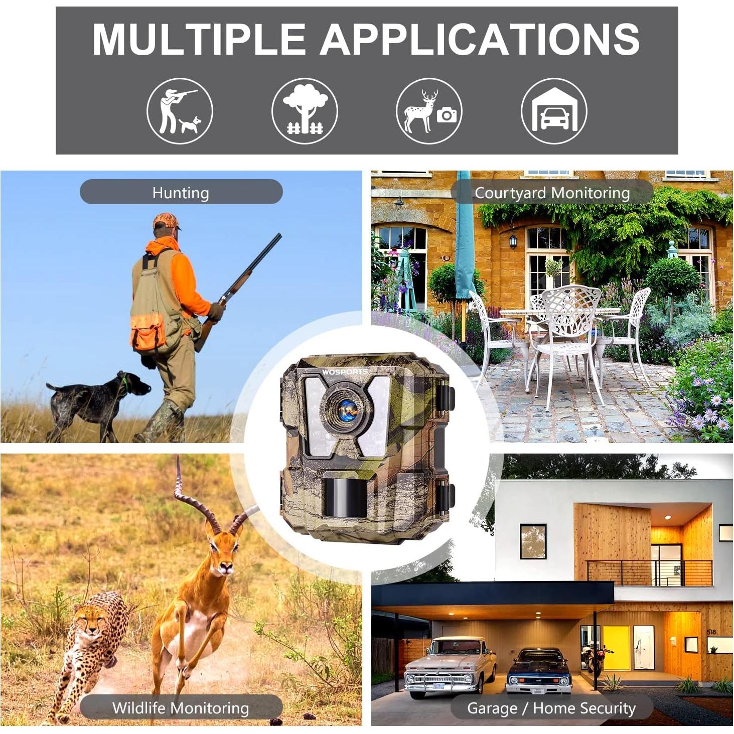 Cámara de sendero WOSPORTS 24MP 1080P IR a prueba de agua