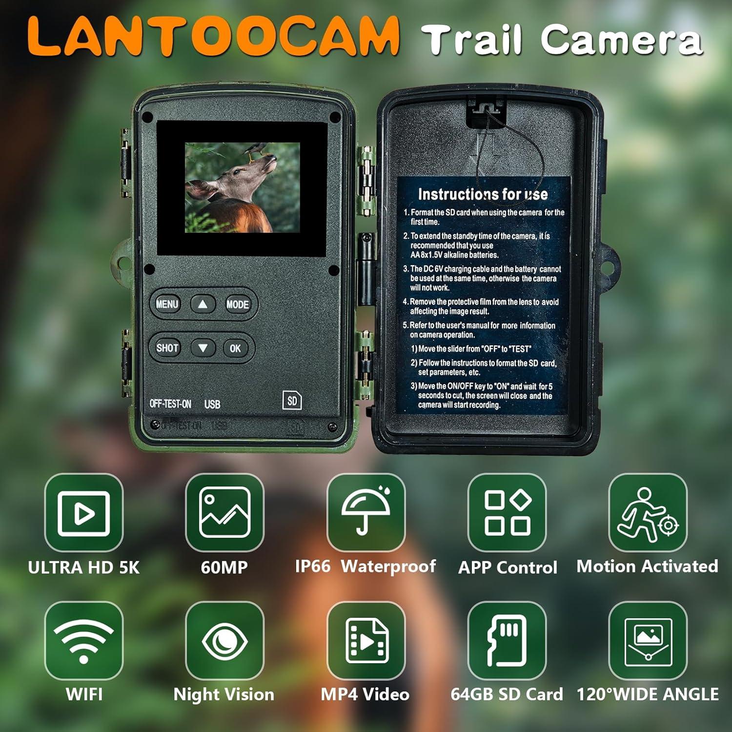 Cámara de Sendero Lantoocam 5K con Visión Nocturna y Wi-Fi