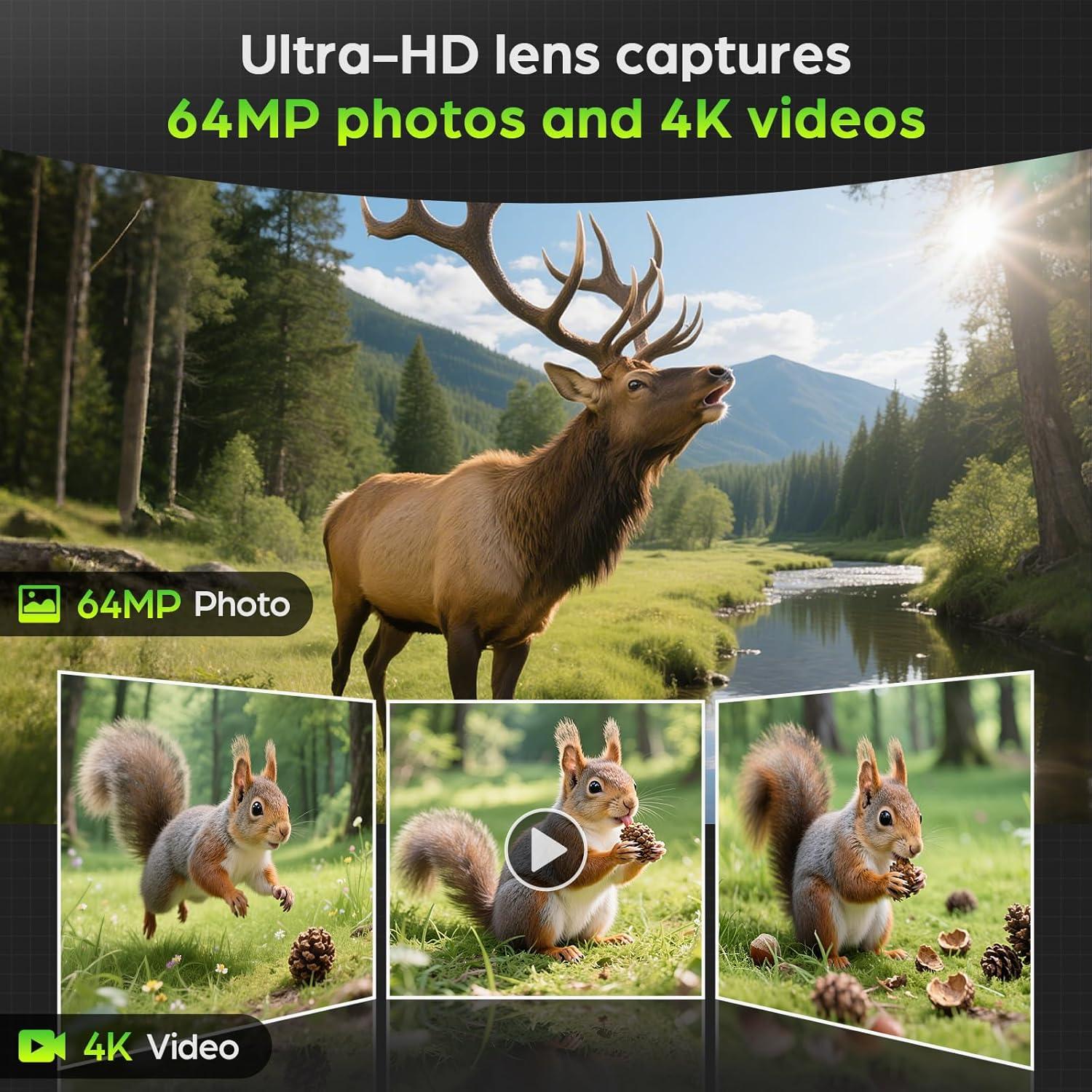 Cámara de sendero solar VIDVIS 4K 64MP visión nocturna IP66