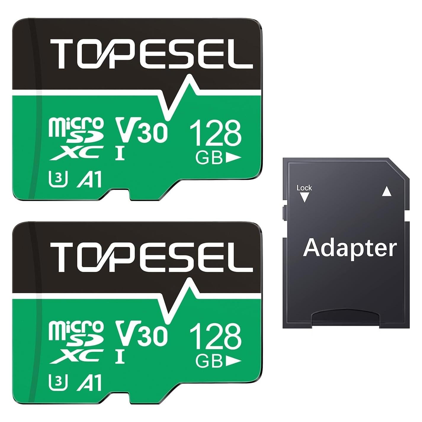 Tarjeta Micro SD TOPESEL 128GB x2 U3 V30 4K UHD Adaptador