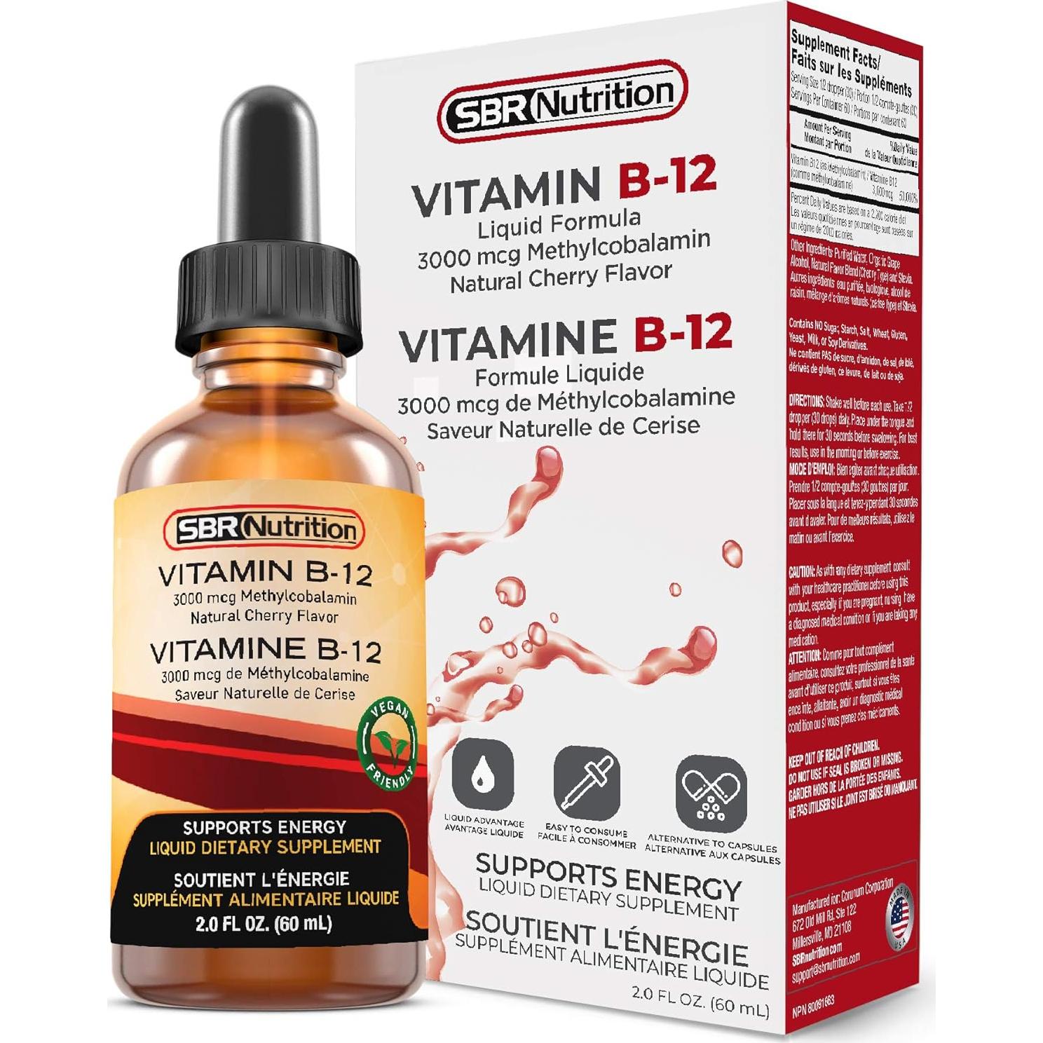 Gotas Líquidas de Vitamina B12 SBR Nutrition 3000mcg 60 Porciones
