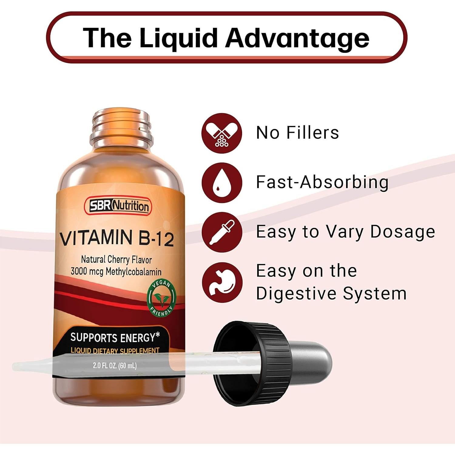 Gotas Líquidas de Vitamina B12 SBR Nutrition 3000mcg 60 Porciones