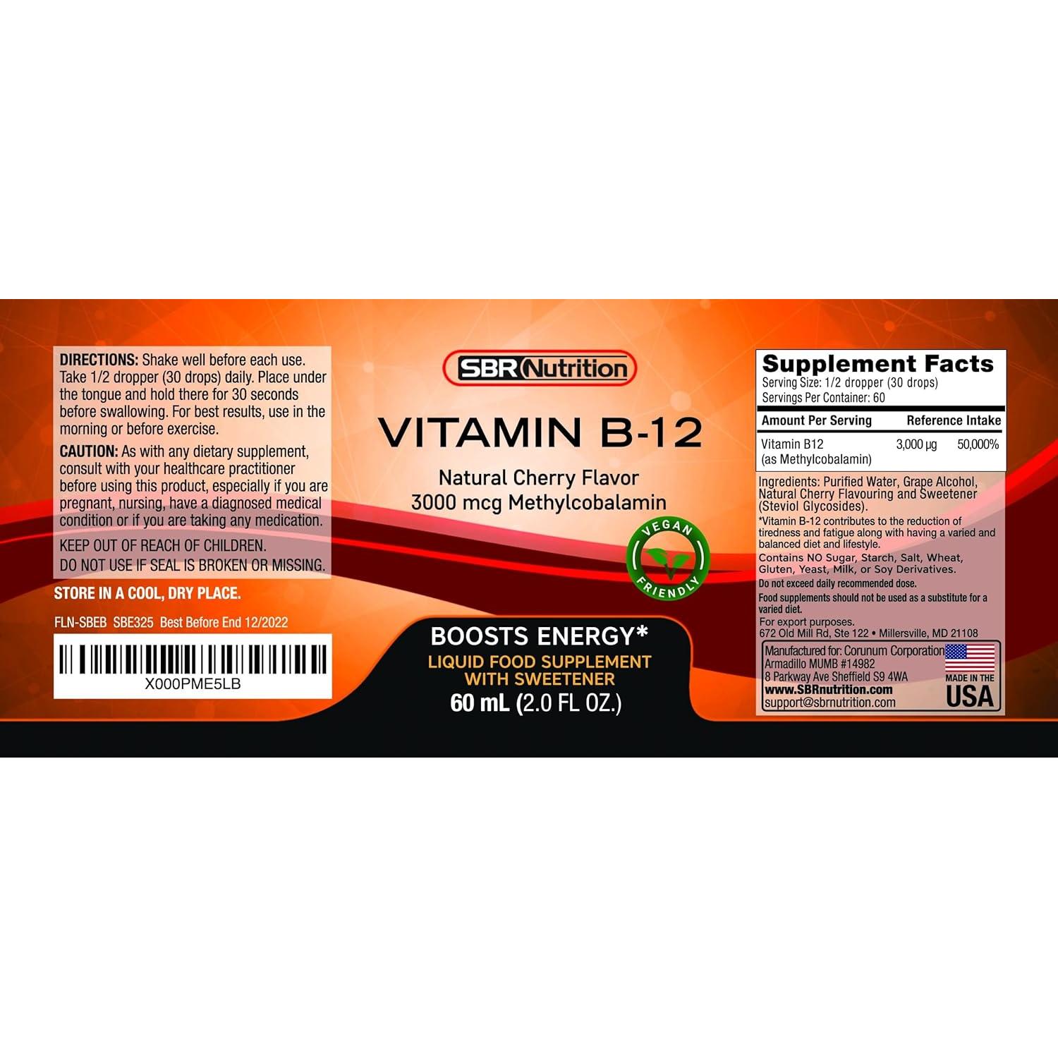 Gotas Líquidas de Vitamina B12 SBR Nutrition 3000mcg 60 Porciones