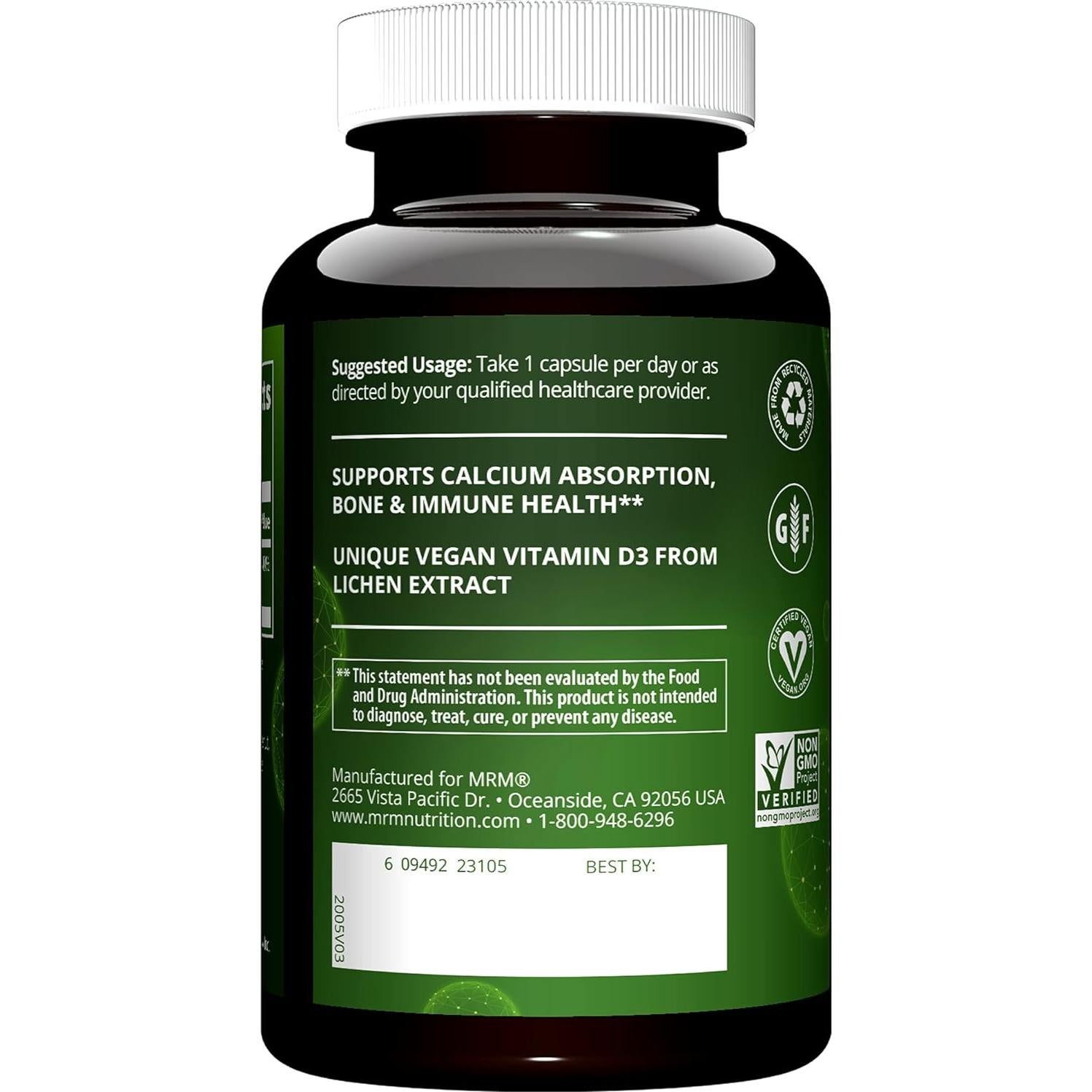 Vitamina D3 Vegana MRM 2500 UI - Salud Ósea y Inmunológica - 60 Cápsulas