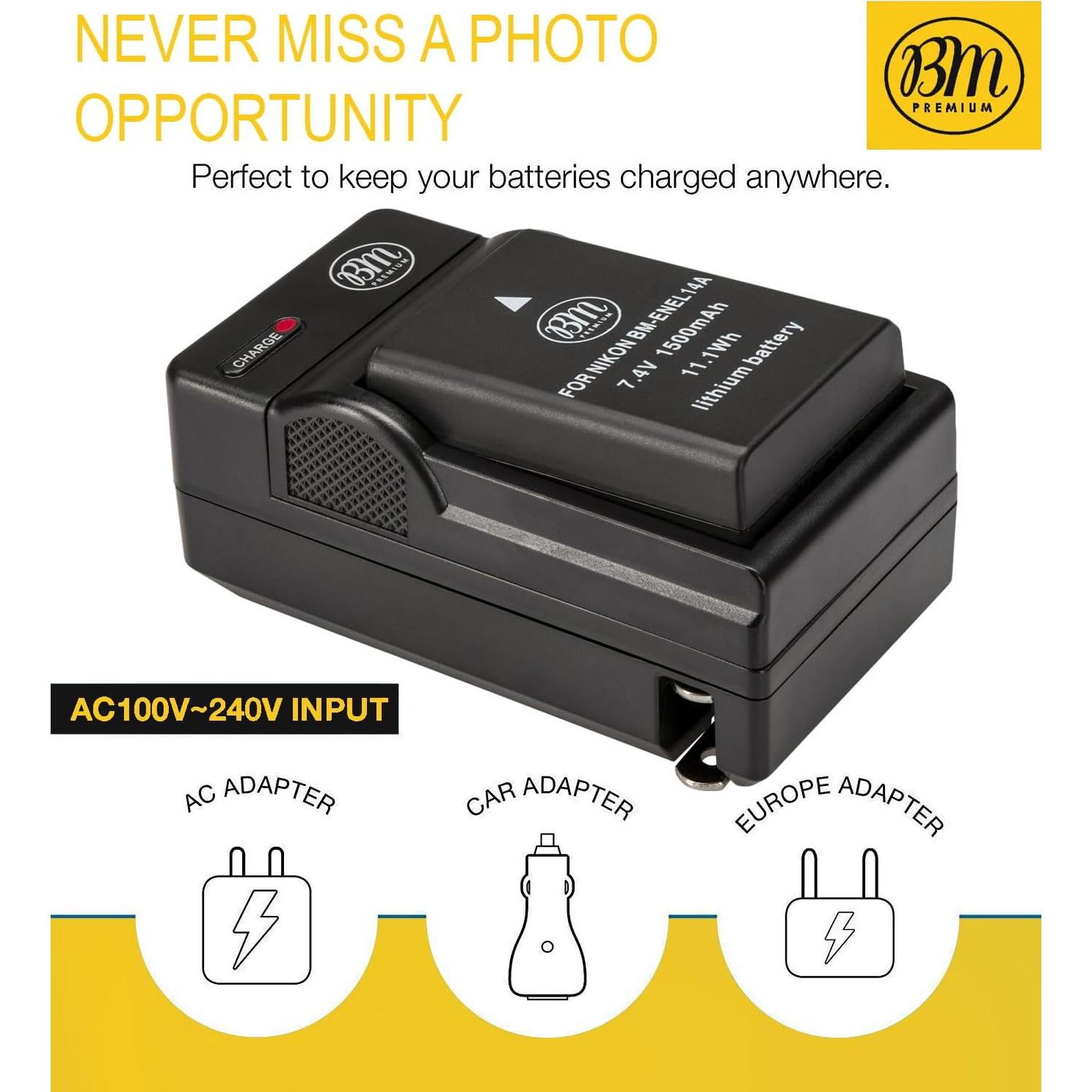 BM Paquete de 2 Baterías EN-EL14A y Cargador para Nikon DSLR