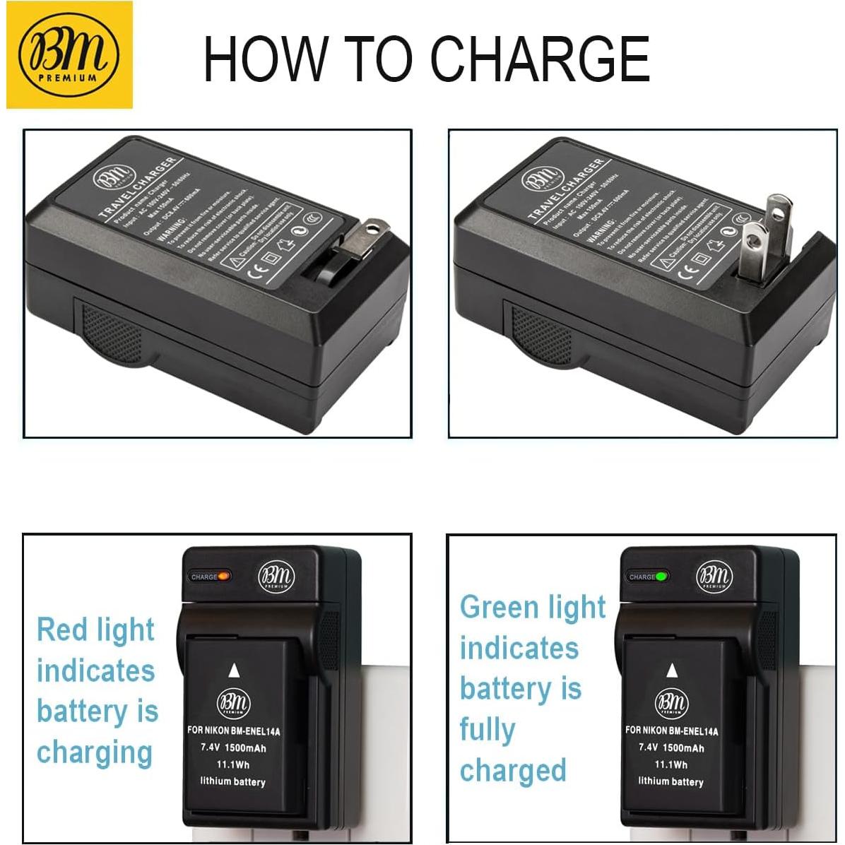 BM Paquete de 2 Baterías EN-EL14A y Cargador para Nikon DSLR